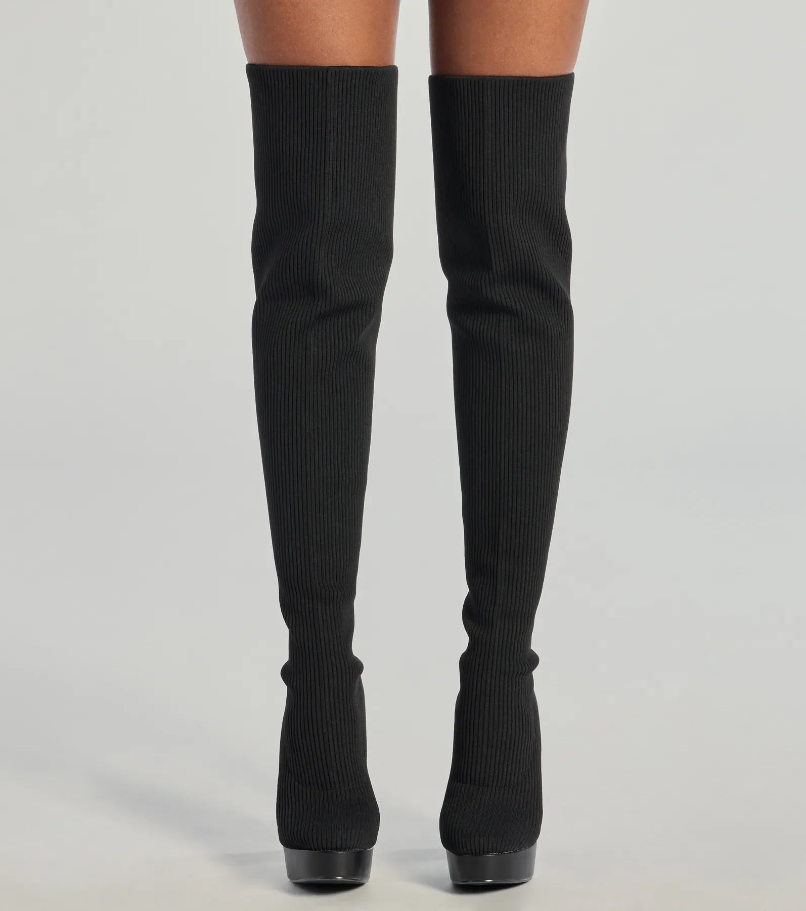 Windsor Slay On Thigh-High Ribbed Knit Platform Boots - view 2