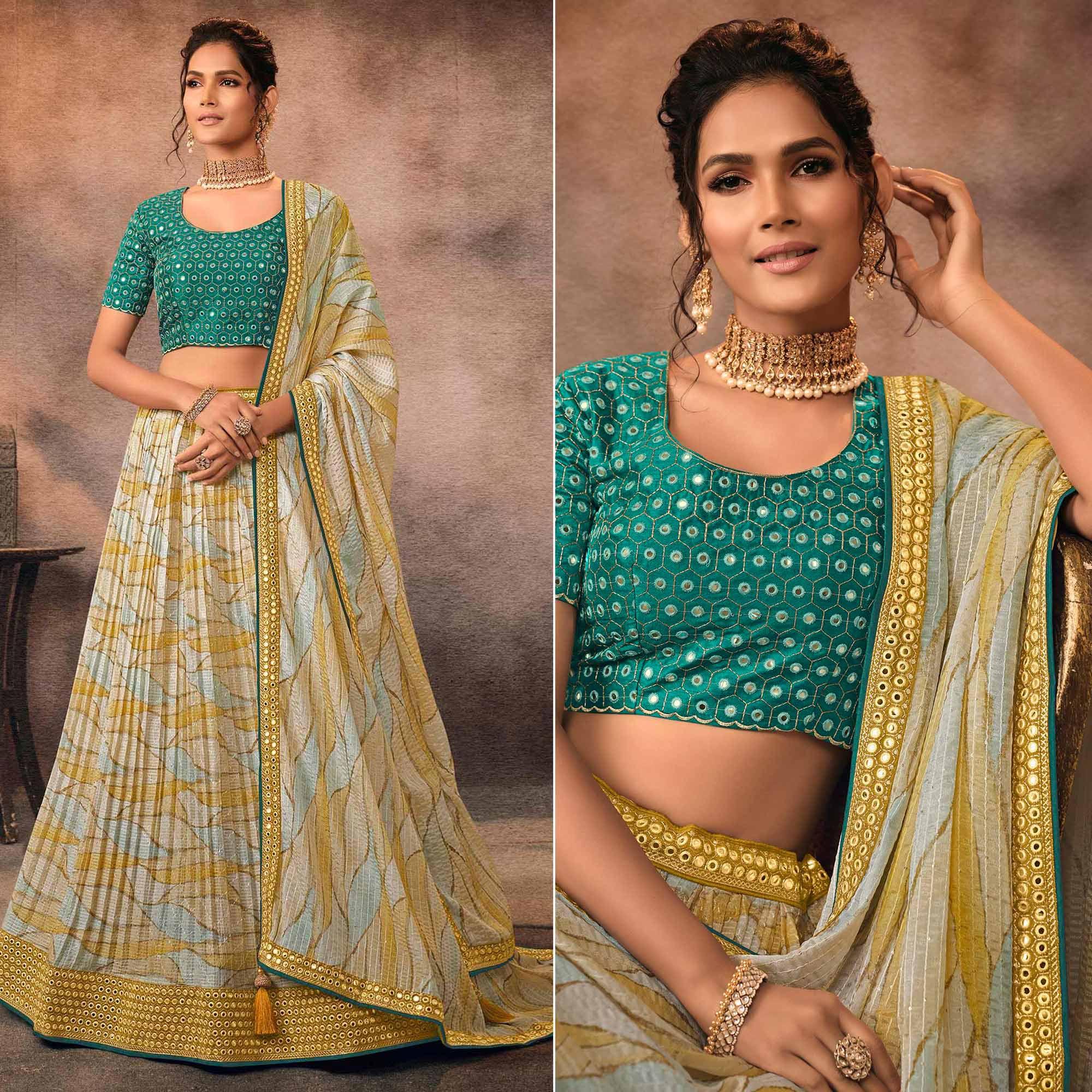 Peachmode Multicolor Digital Printed-Embellished Chiffon Lehenga Choli