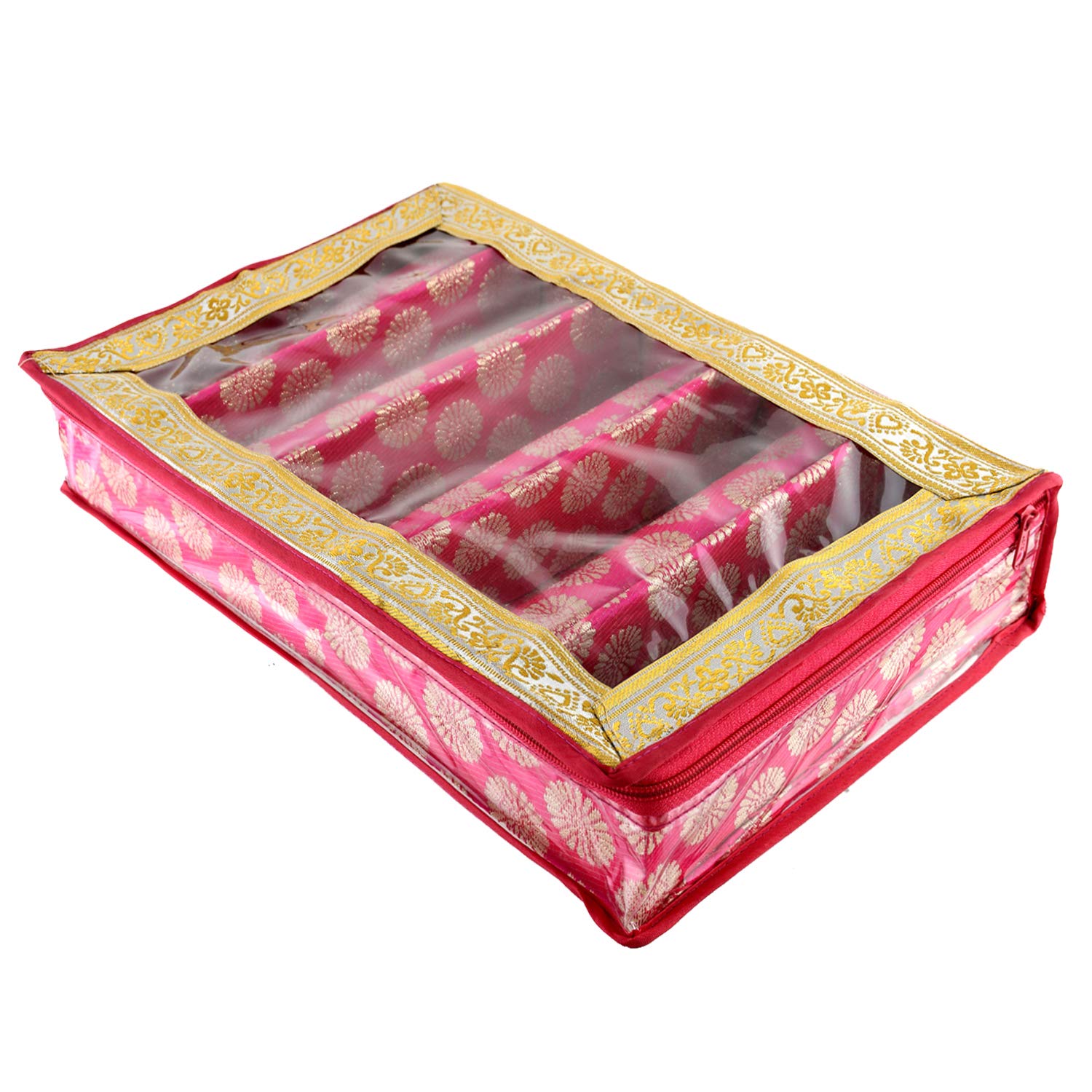 Kuber Industries Carry Design Brocade Hardboard Five Rod Bangle Box (Pink) -CTKTC38802 - view 4