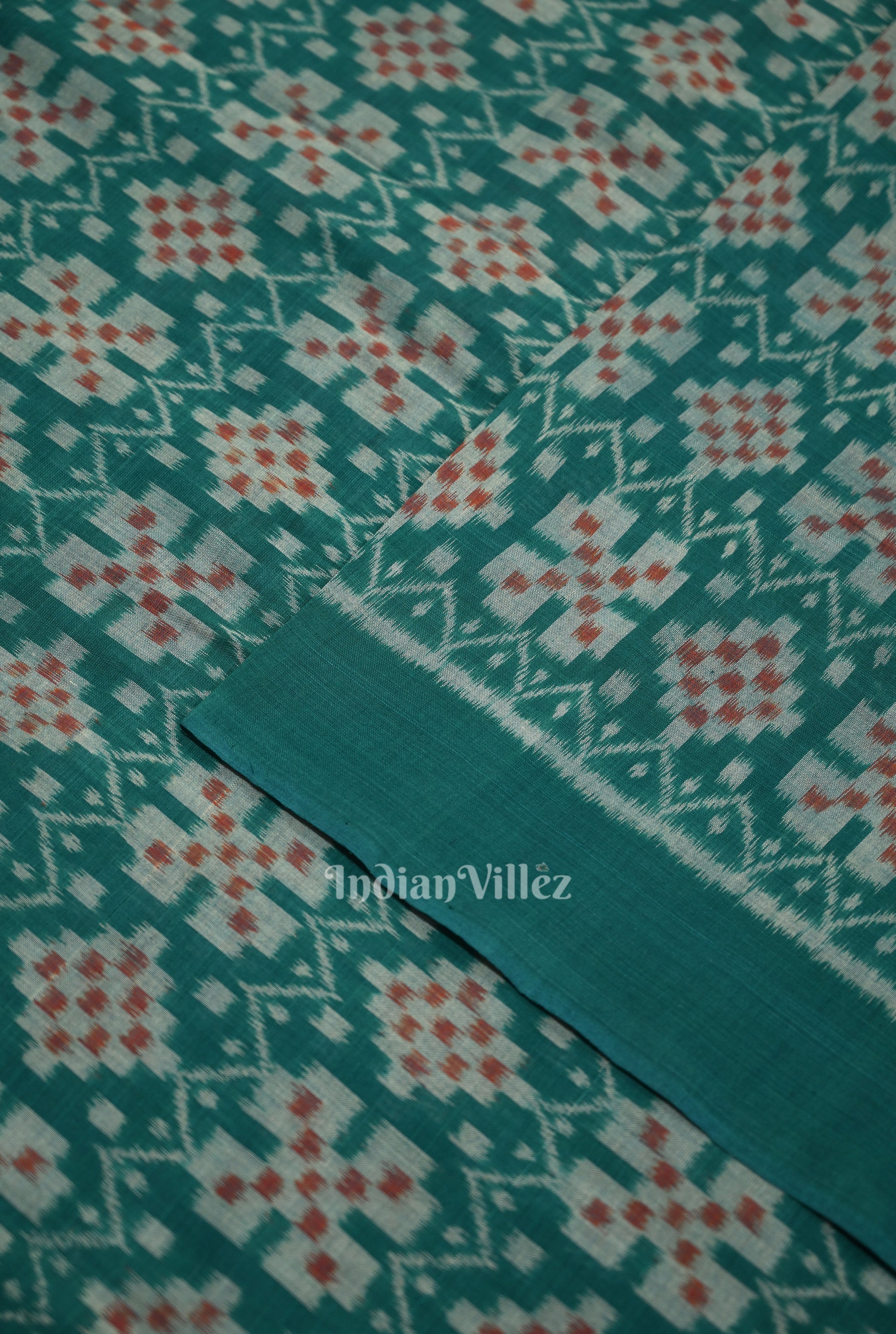 IndianVillèz Green Pasapali Sambalpuri Ikat Cotton Fabric - view 2