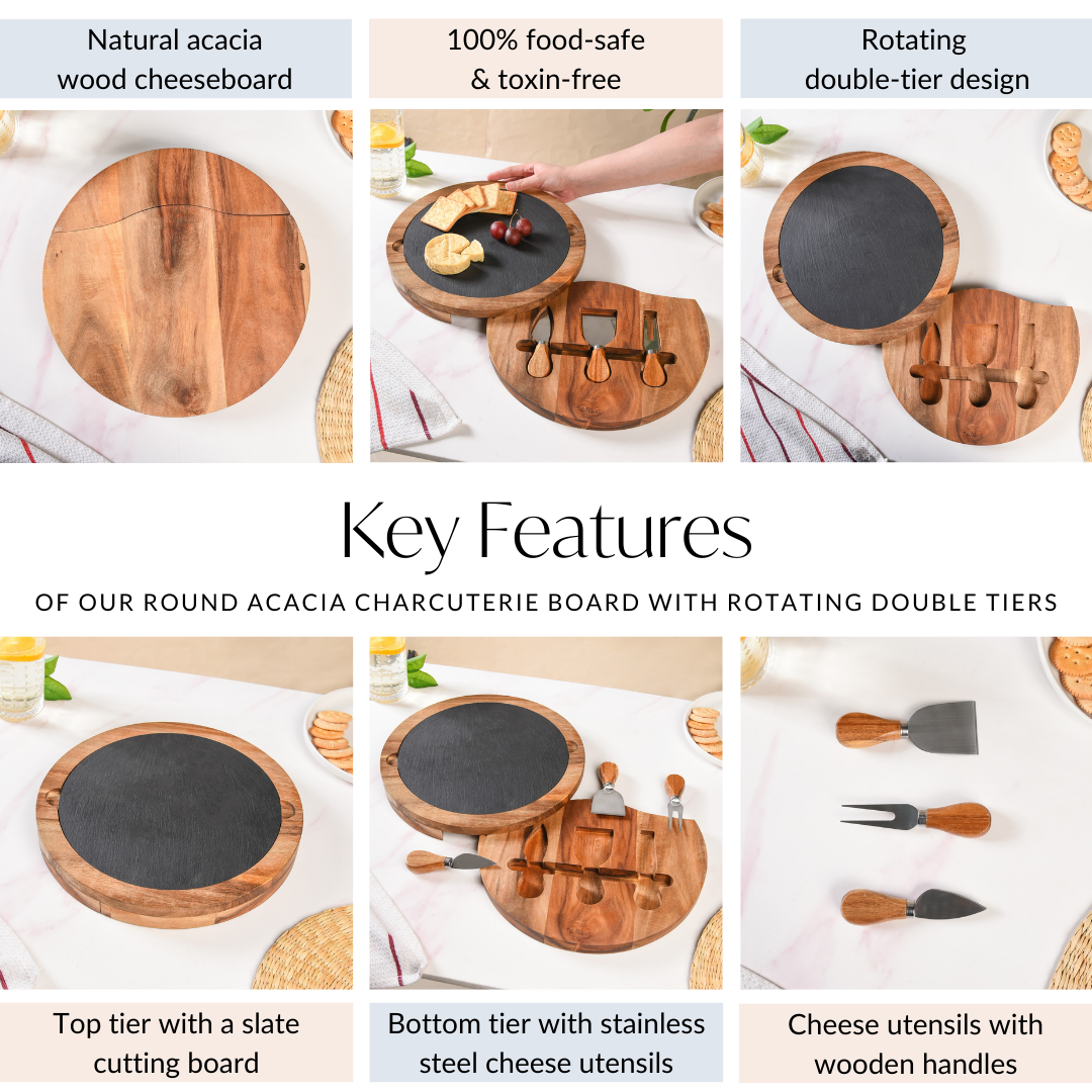 Nestasia Round Wooden Charcuterie Board With Cheese Knives - view 6