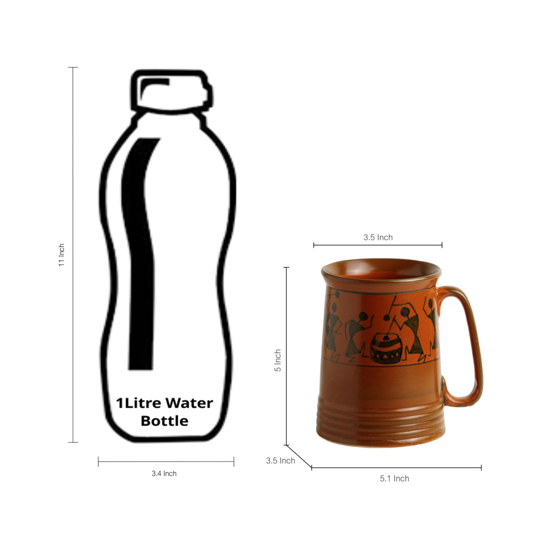 EXCLUSIVELANE 'Two To Tango' Warli Handpainted Beer & Milk Mugs In Ceramic (Set Of 2) - view 7