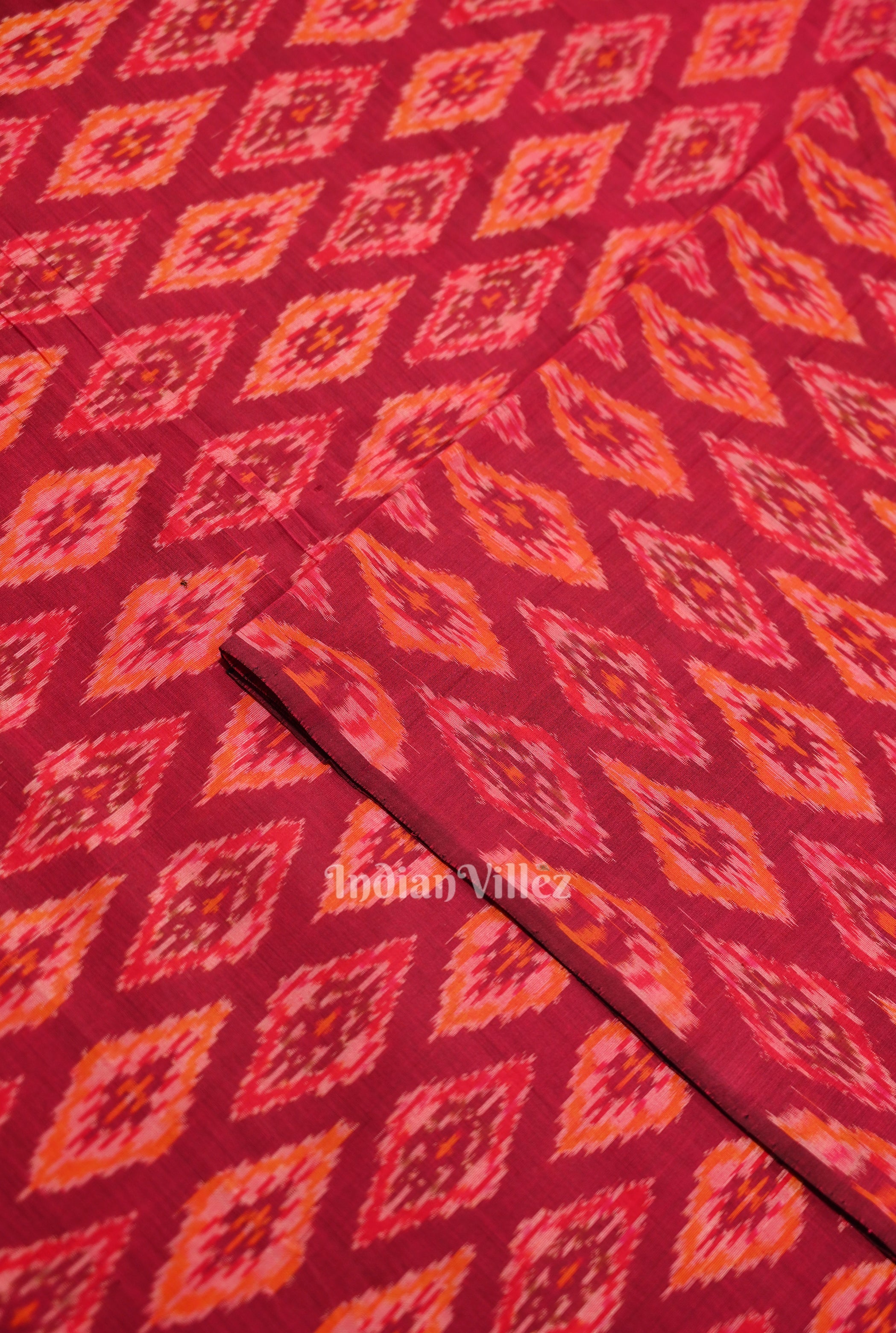 IndianVillèz Exclusive Magenta Pink Pochampally Ikat Silk & Cotton (Sico) Fabric - view 2