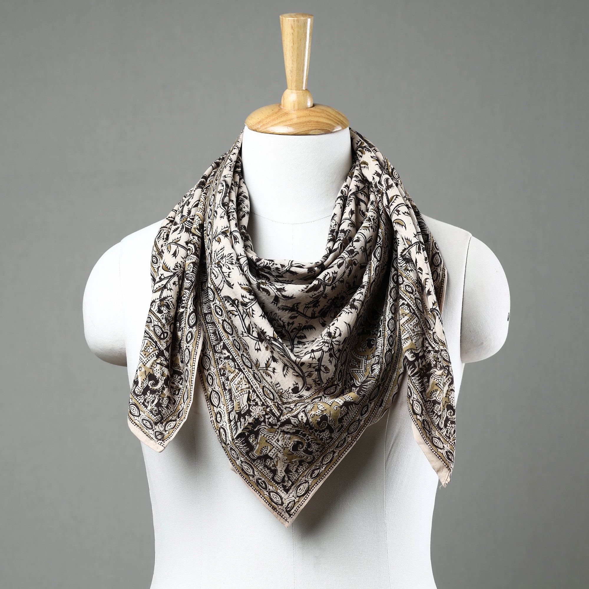 PITCHUKA SRINIVAS KALAMKARI PEDANA Beige - Pedana Kalamkari Block Printed Natural Dyed Cotton Scarf 41