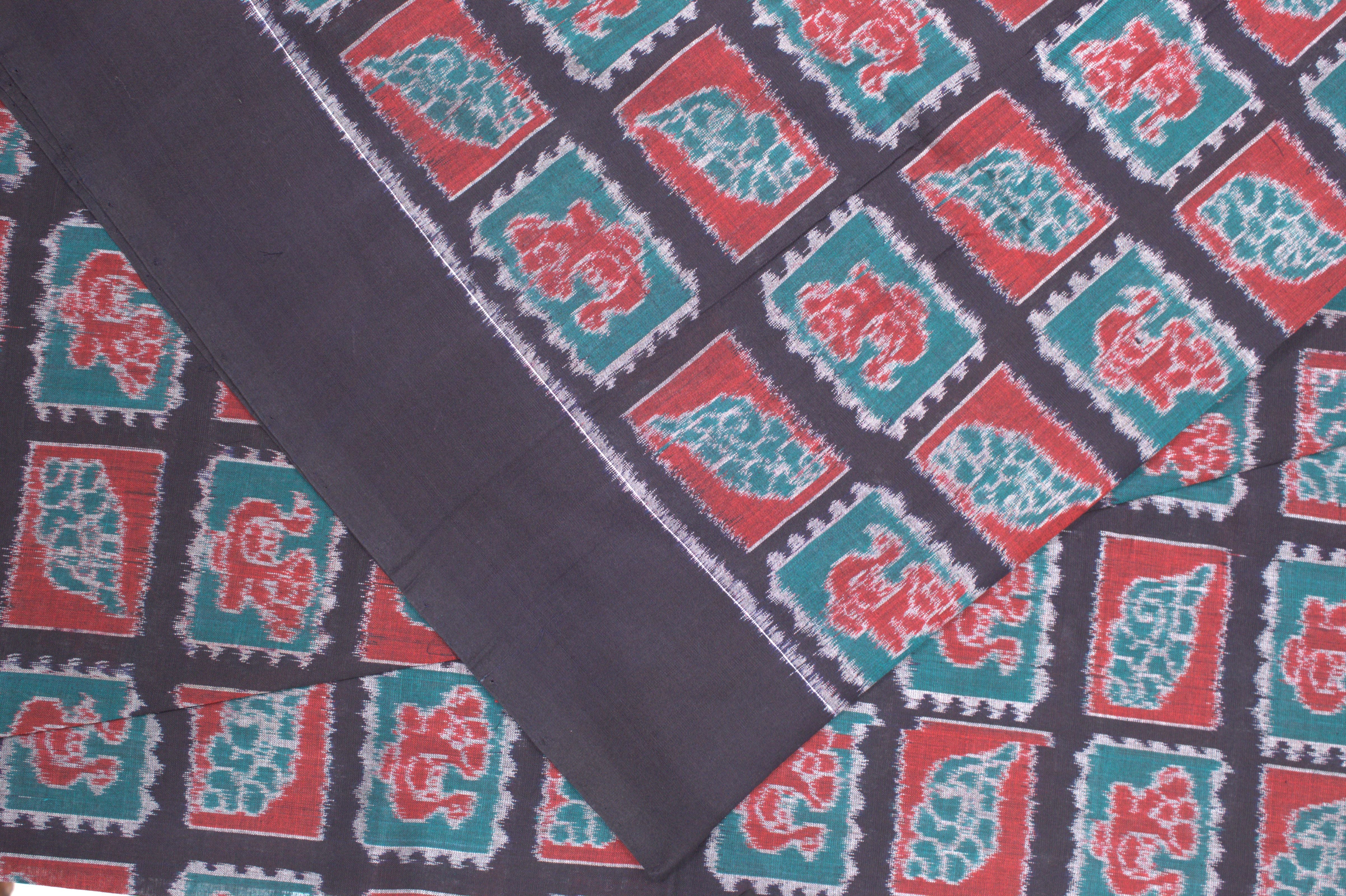 IndianVillèz Black Sankha Theme Sambalpuri Ikat Cotton Fabric - view 2