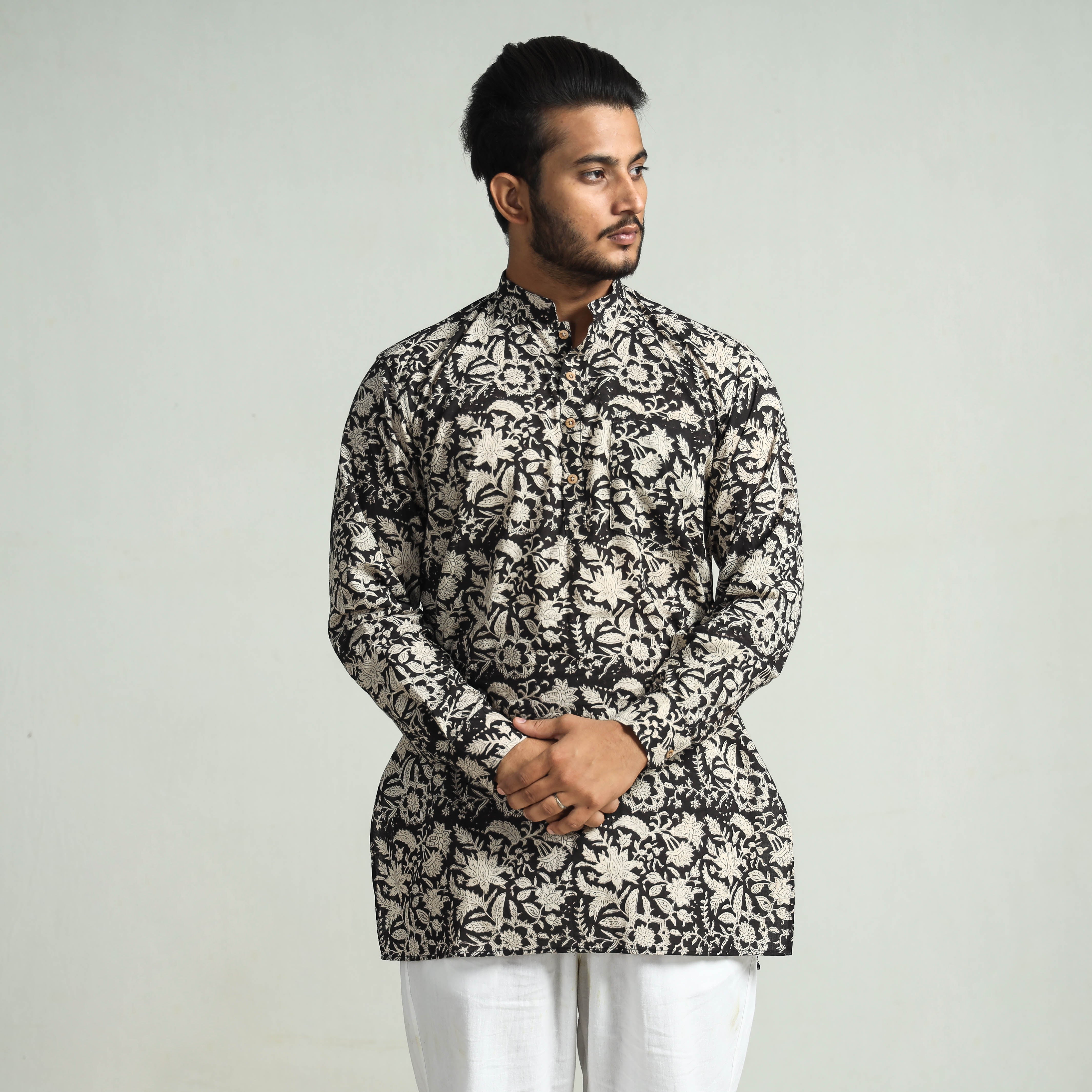 ITOKRI CASUALS Black - Bagru Block Printed Cotton Men Short Kurta