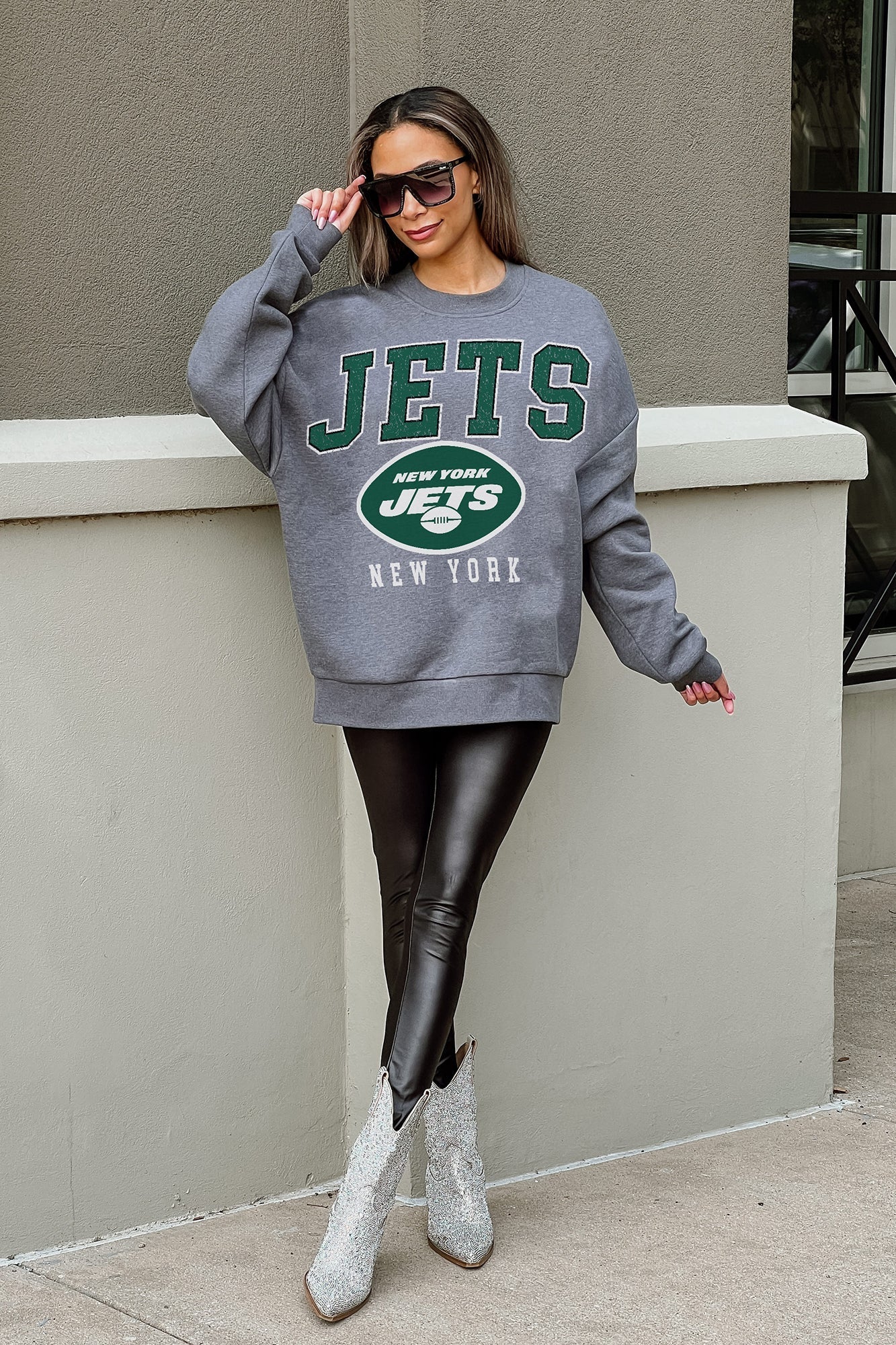 GC X NFL New York Jets Bring The Energy Premium Fleece Drop Shoulder Crewneck Pullover