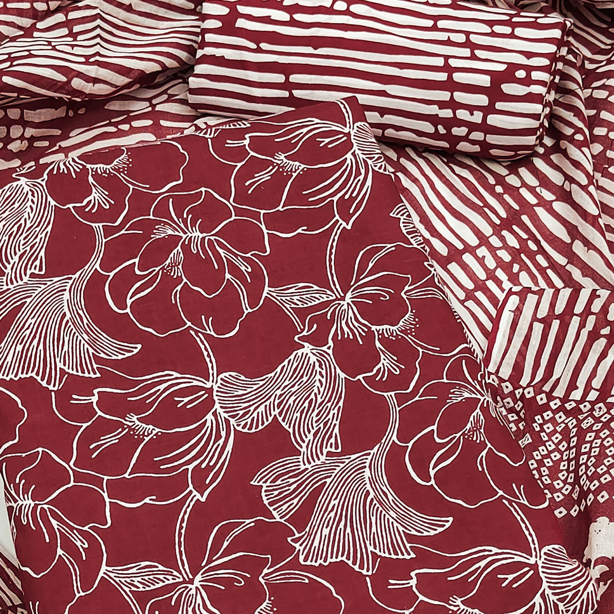 Peachmode Maroon Floral Printed Pure Cotton Dress Material - view 2