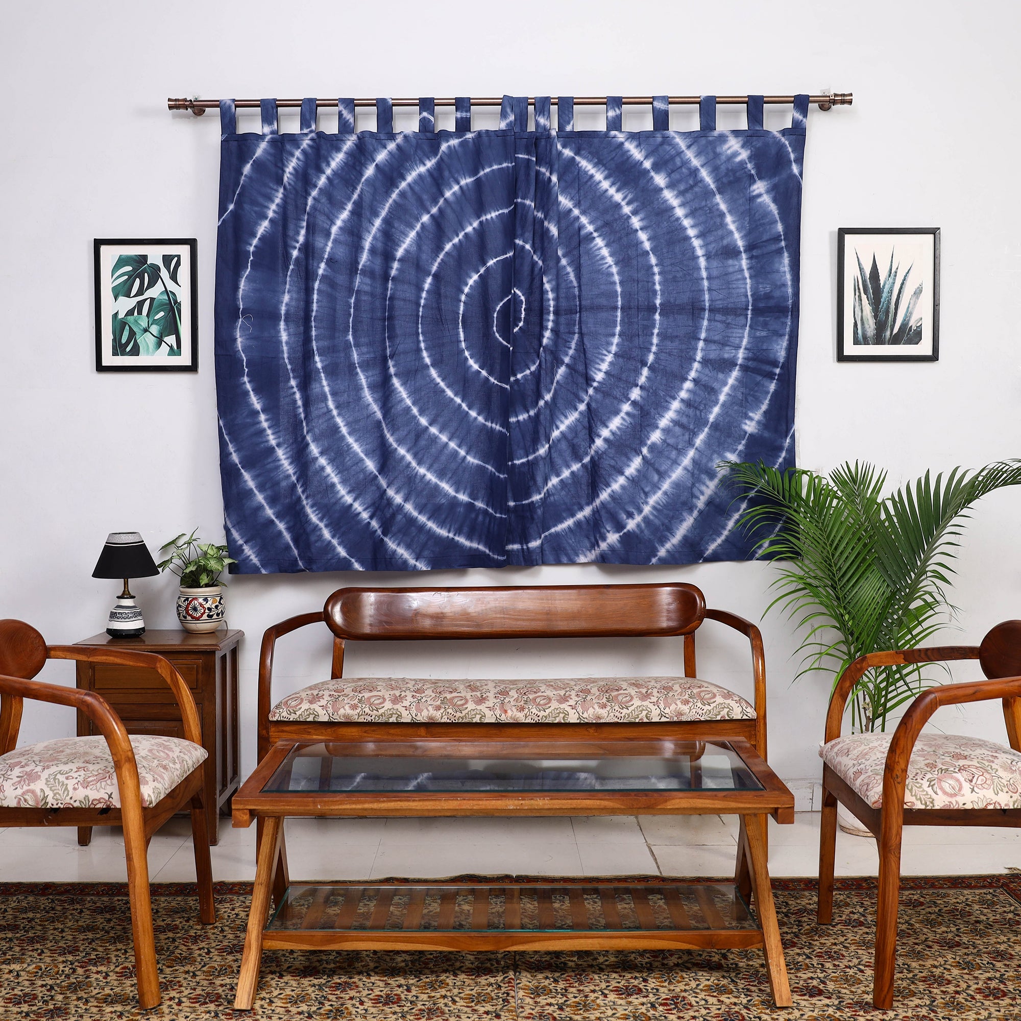 HAVELI CHRONICLES Blue - Tie & Dye Cotton Shibori Curtain for Window (Set of 2) 44