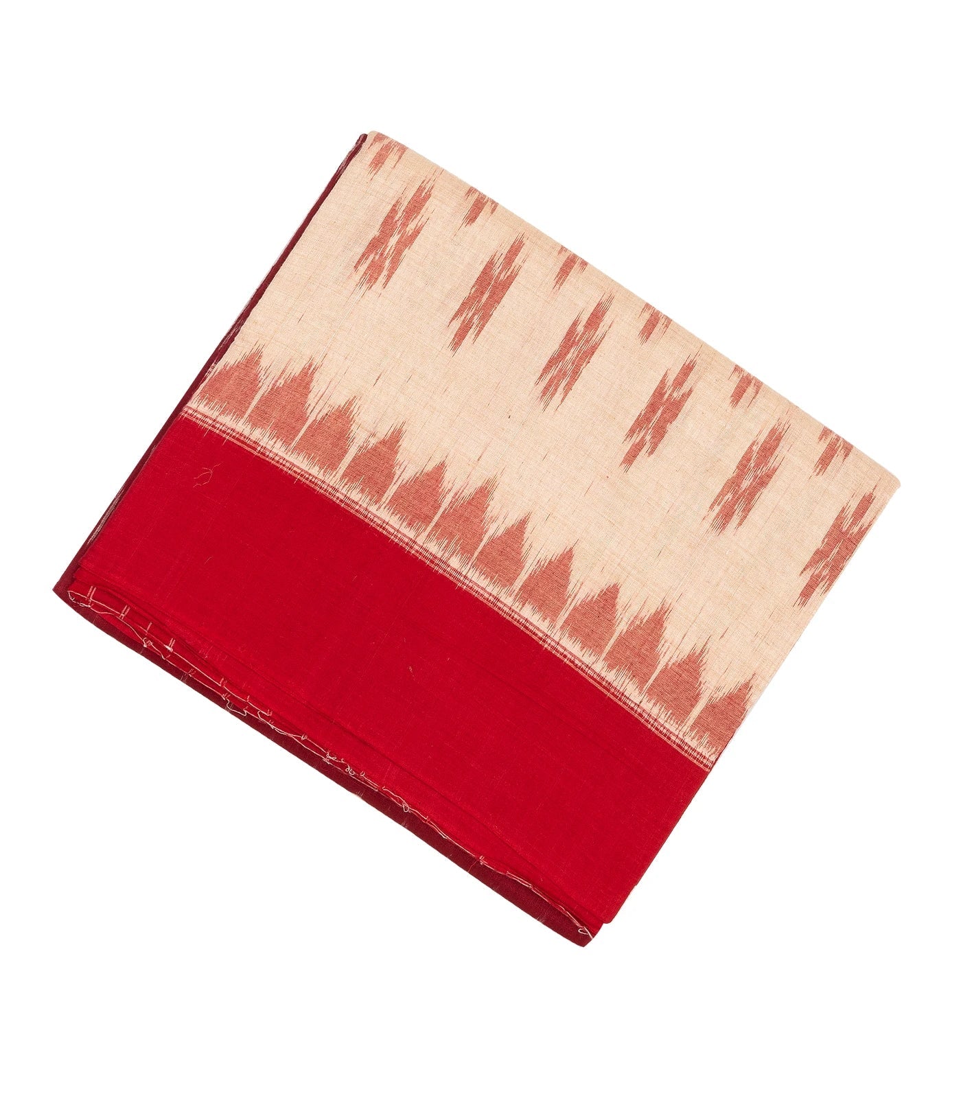 RmKV Red & Cream Handwoven Orissa Cotton Saree With Tie & Dye Motifs