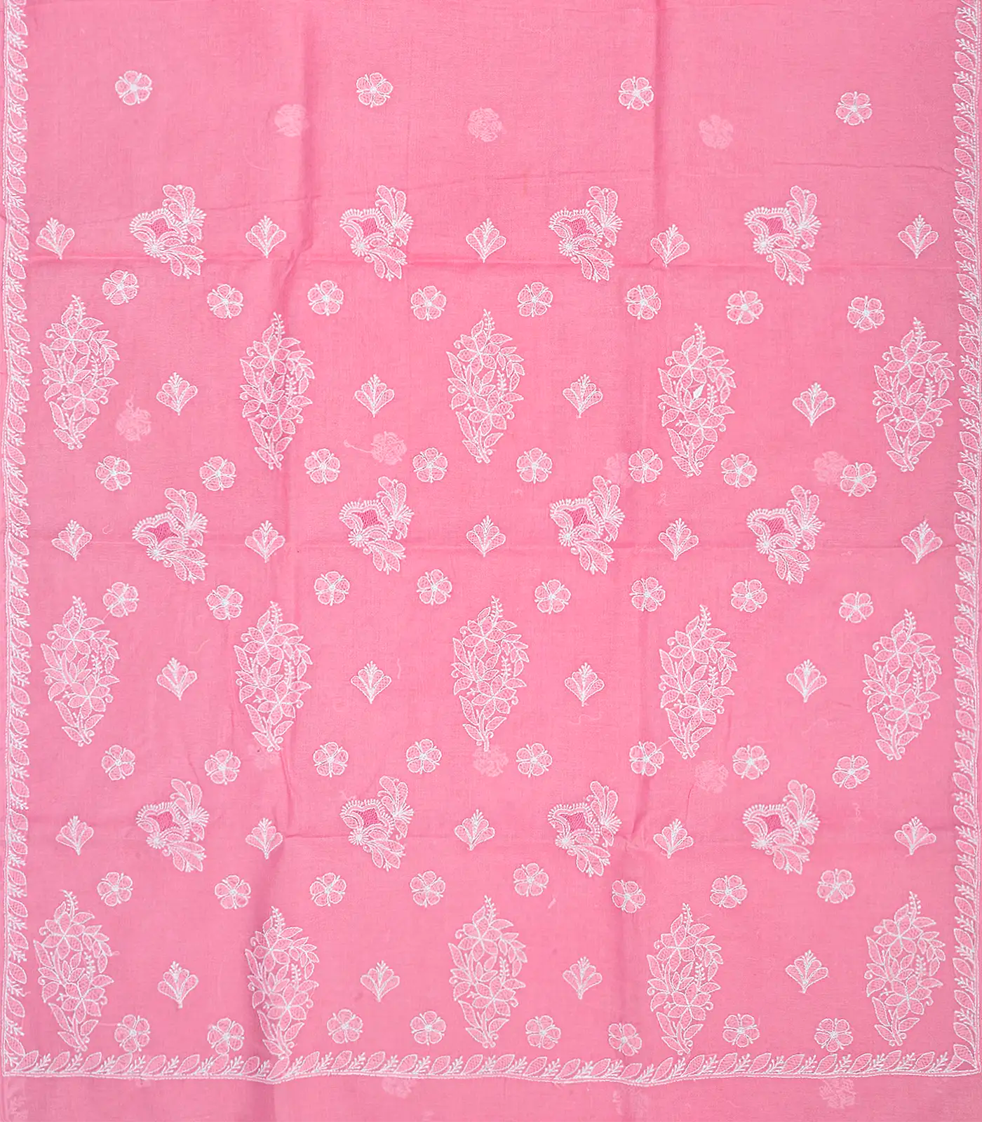 RmKV Bubble gum Pink Chikankari Embroidered Cotton Saree With Floral Motifs-BubbleGum Pink - view 2