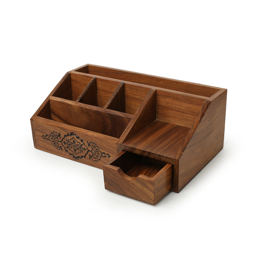 EXCLUSIVELANE 'Arabian Art' Hand-Carved Table Stationery Organiser In Sheesham Wood - view 3
