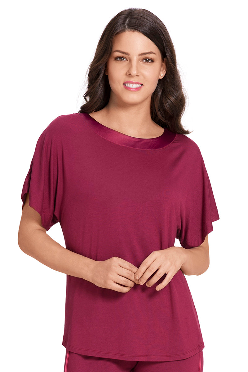 amante Satin Edge Pyjama Top - Rhododendron
