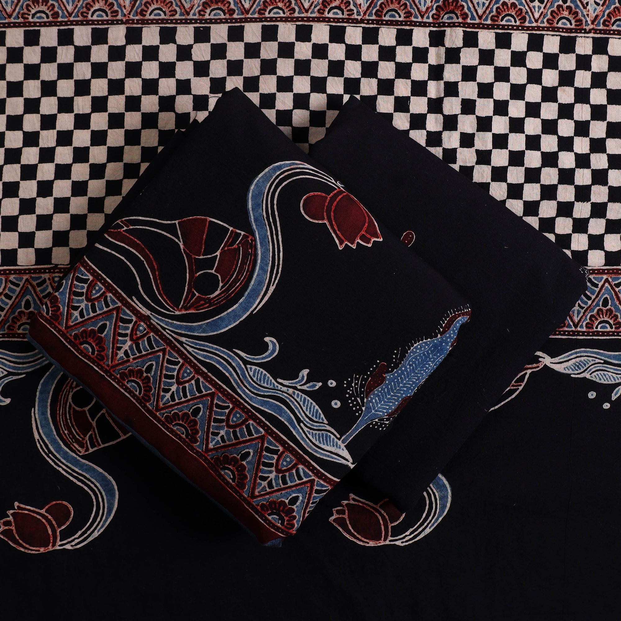 AJRAKH BY SUFIYAN ISMAIL KHATRI Black - Hand Block Print Cotton 3pc Ajrakh Dress Material 12 - view 2