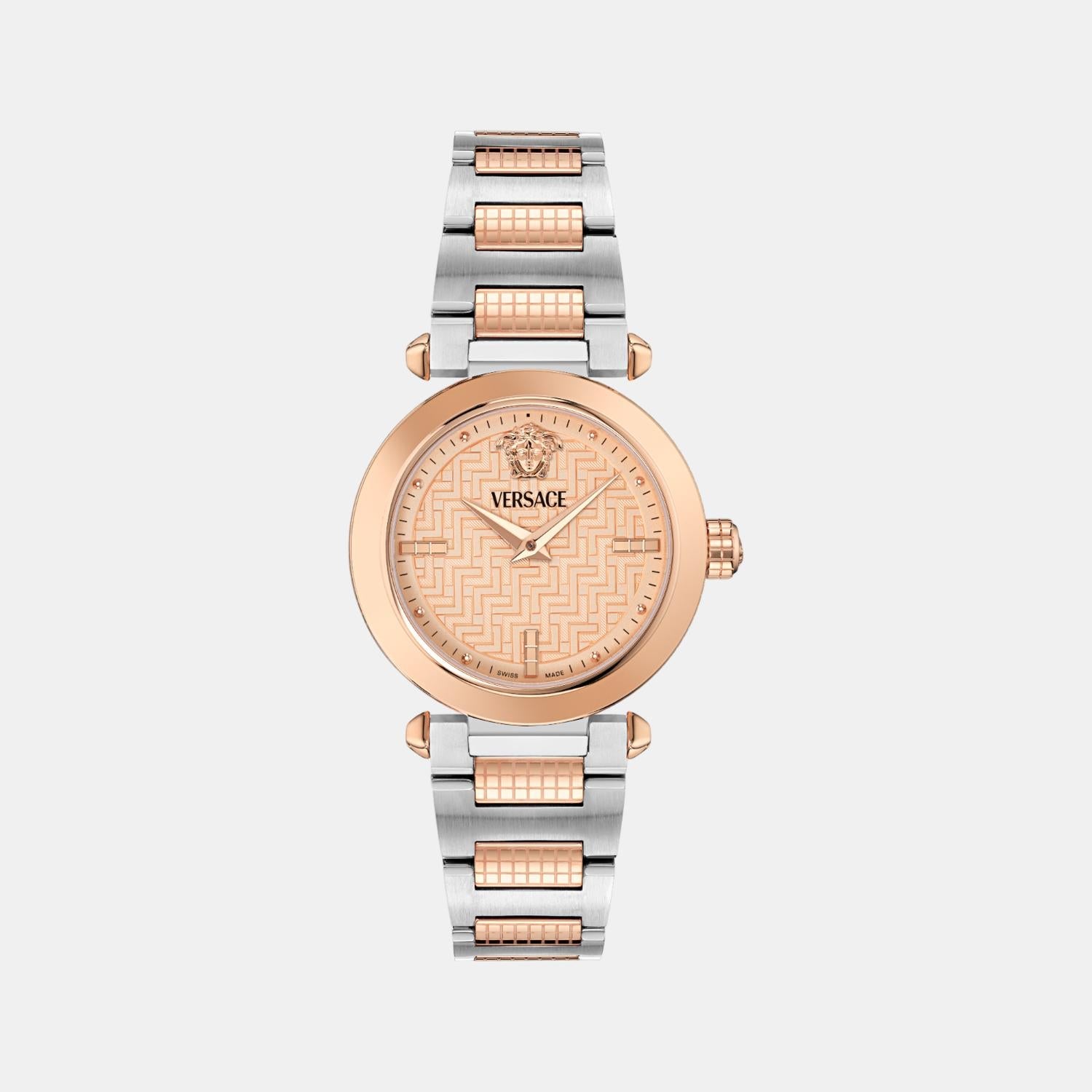 Versace Greek Women Quartz Rose Gold Asymmetrical Dial Analog Stainless Steel Watch VE5B00425