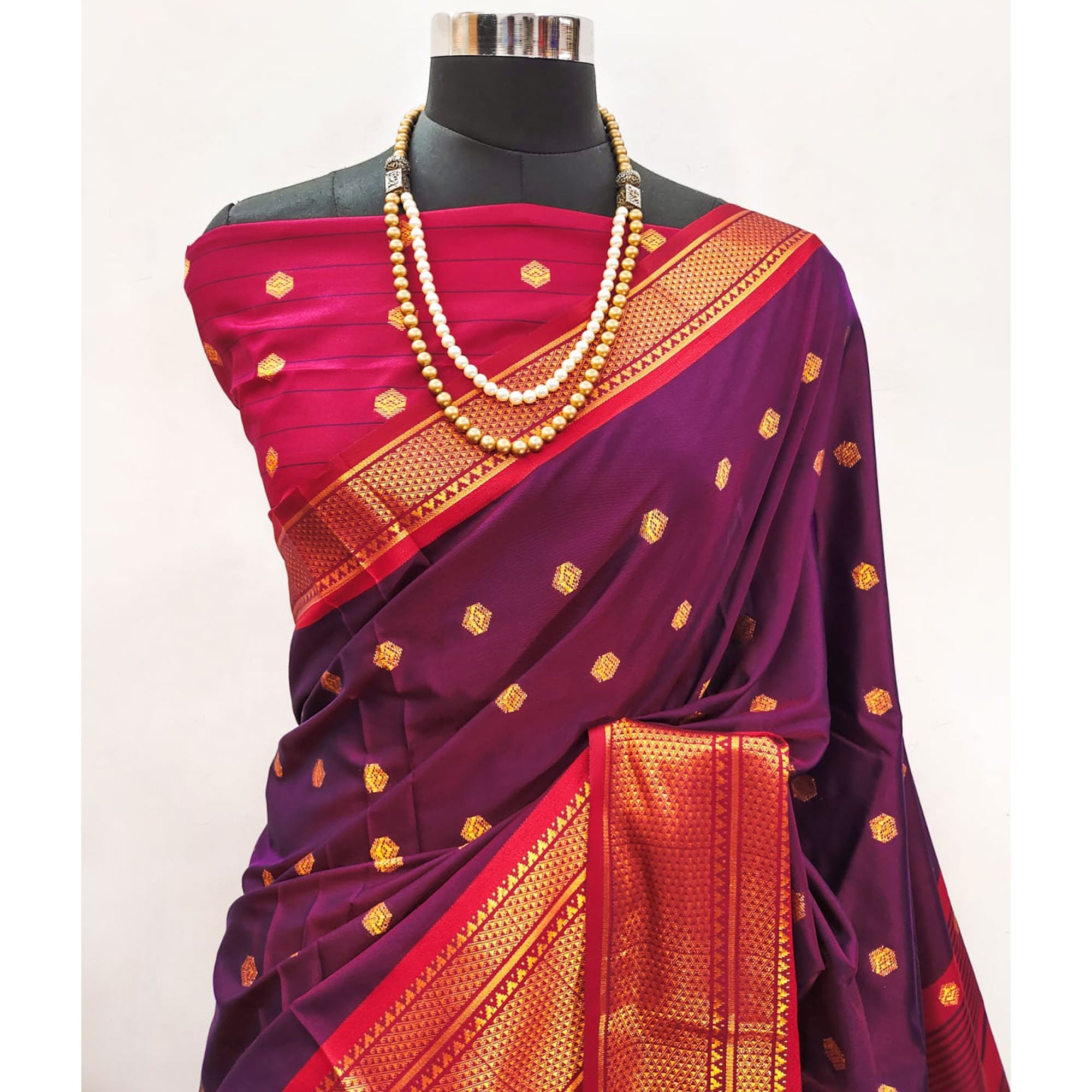 Peachmode Purple Zari Woven Lichi Art Silk Saree With Tassels - view 8