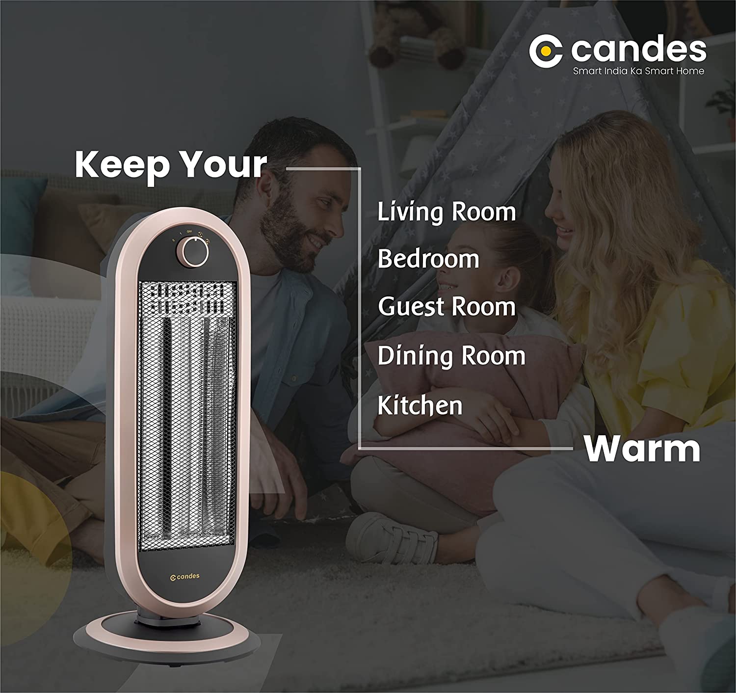Candes Carbon 2 Rod Room Heater for Winter with 2 Heat Setting - 500W/1000W (Black/Brown) - view 6