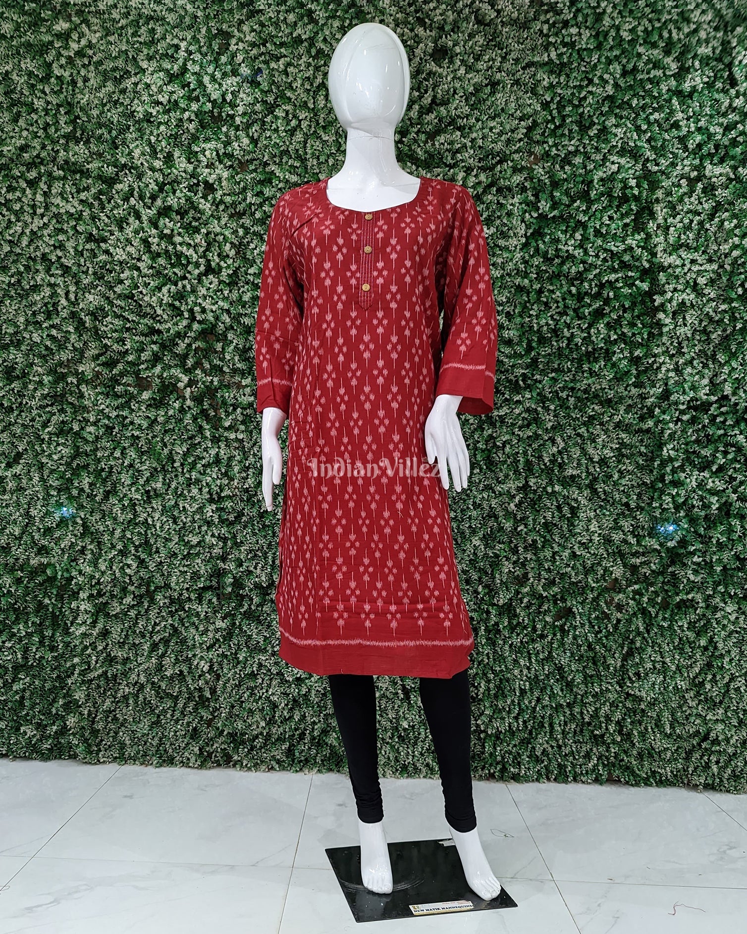 IndianVillèz Red Sambalpuri Tipa design Odisha Ikat Designer Cotton Kurti for Women