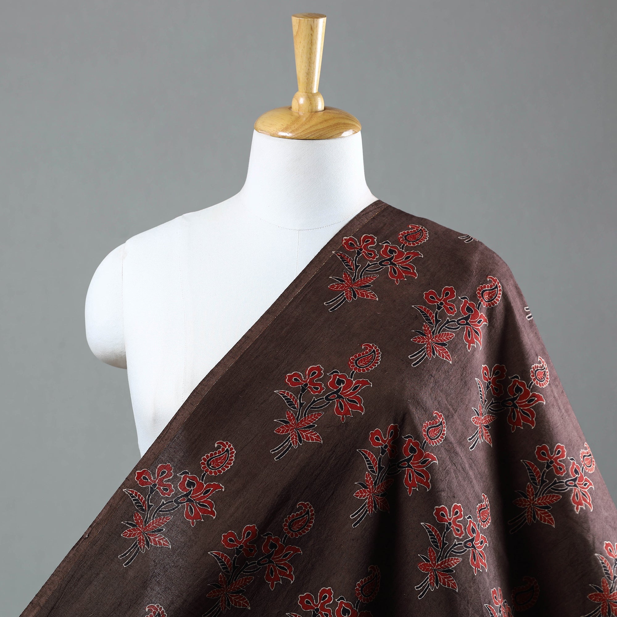 AJRAKH BY JABBAR KHATRI Brown - Natural Dyed Cotton Ajrakh Print Fabric 53