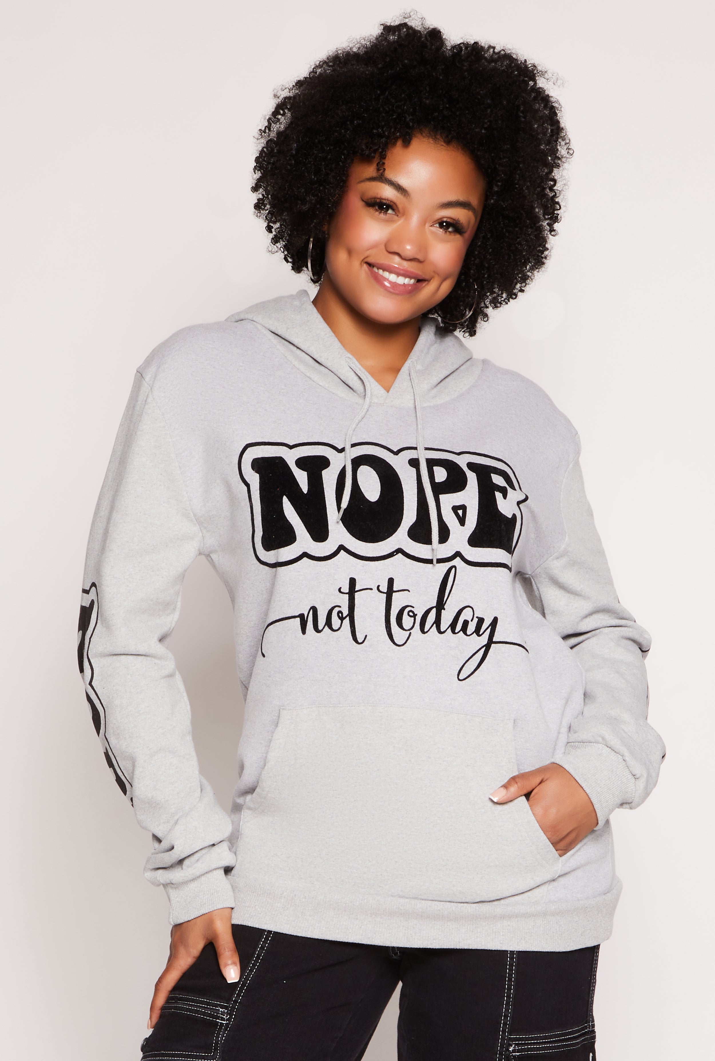 Rainbow Shops Plus Size Nope Not Today Graphic Pullover Hoodie