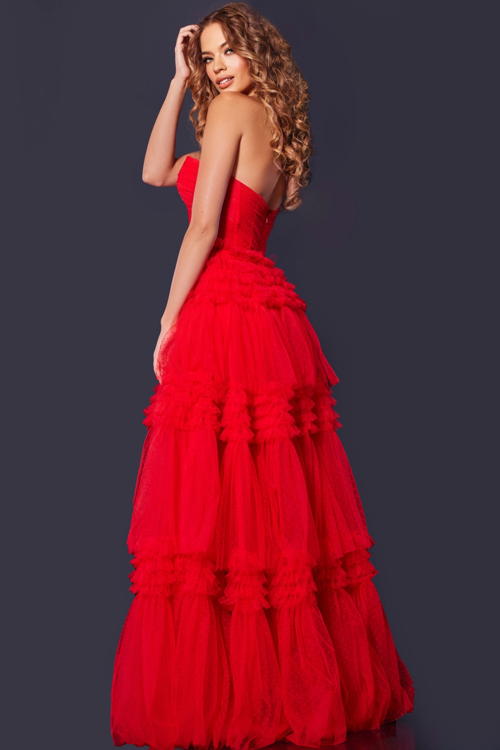 Strapless A-line Ruffled Slit Gown by Jovani 40466 - view 2