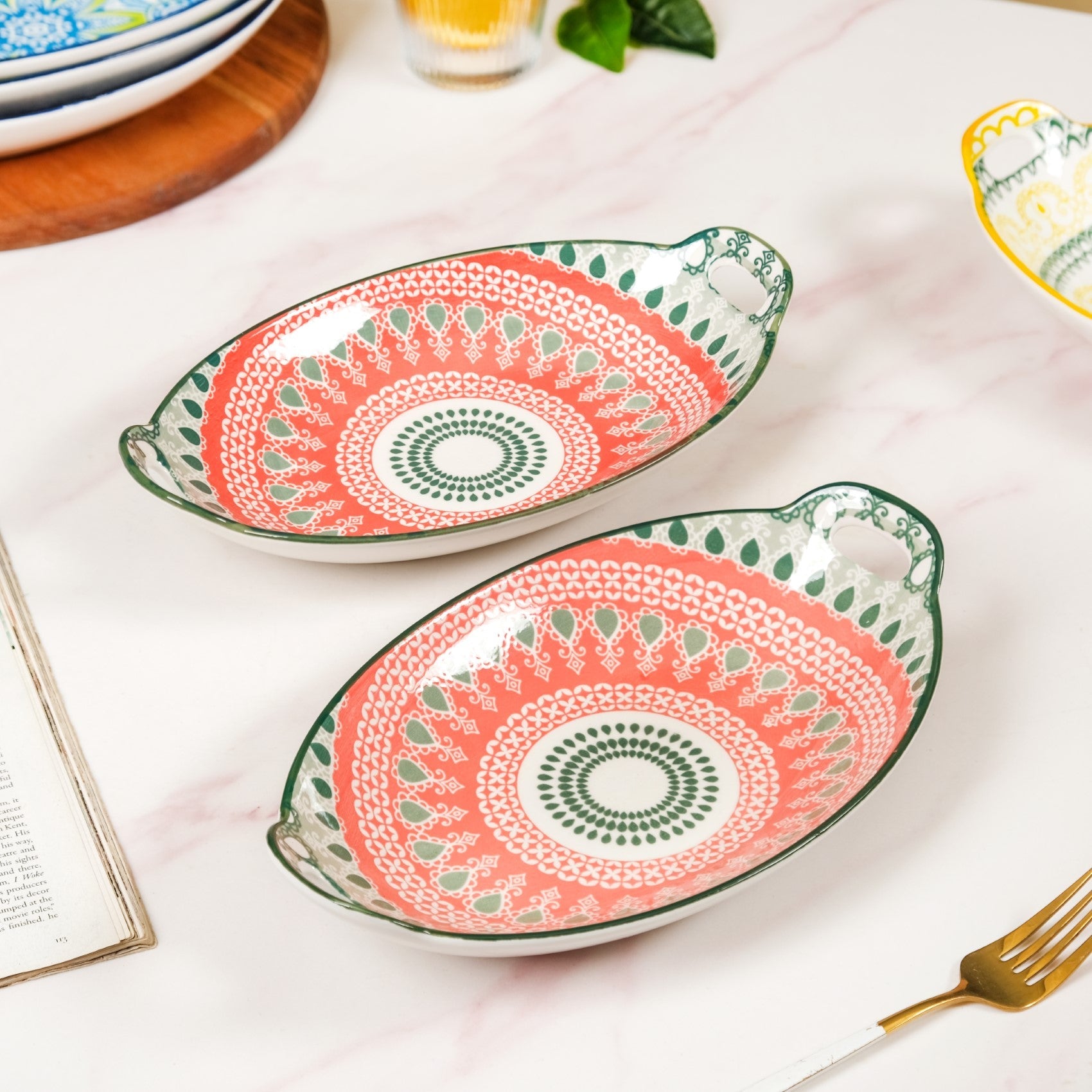Nestasia Orange And Green Mandala Snack Platter Set Of 2
