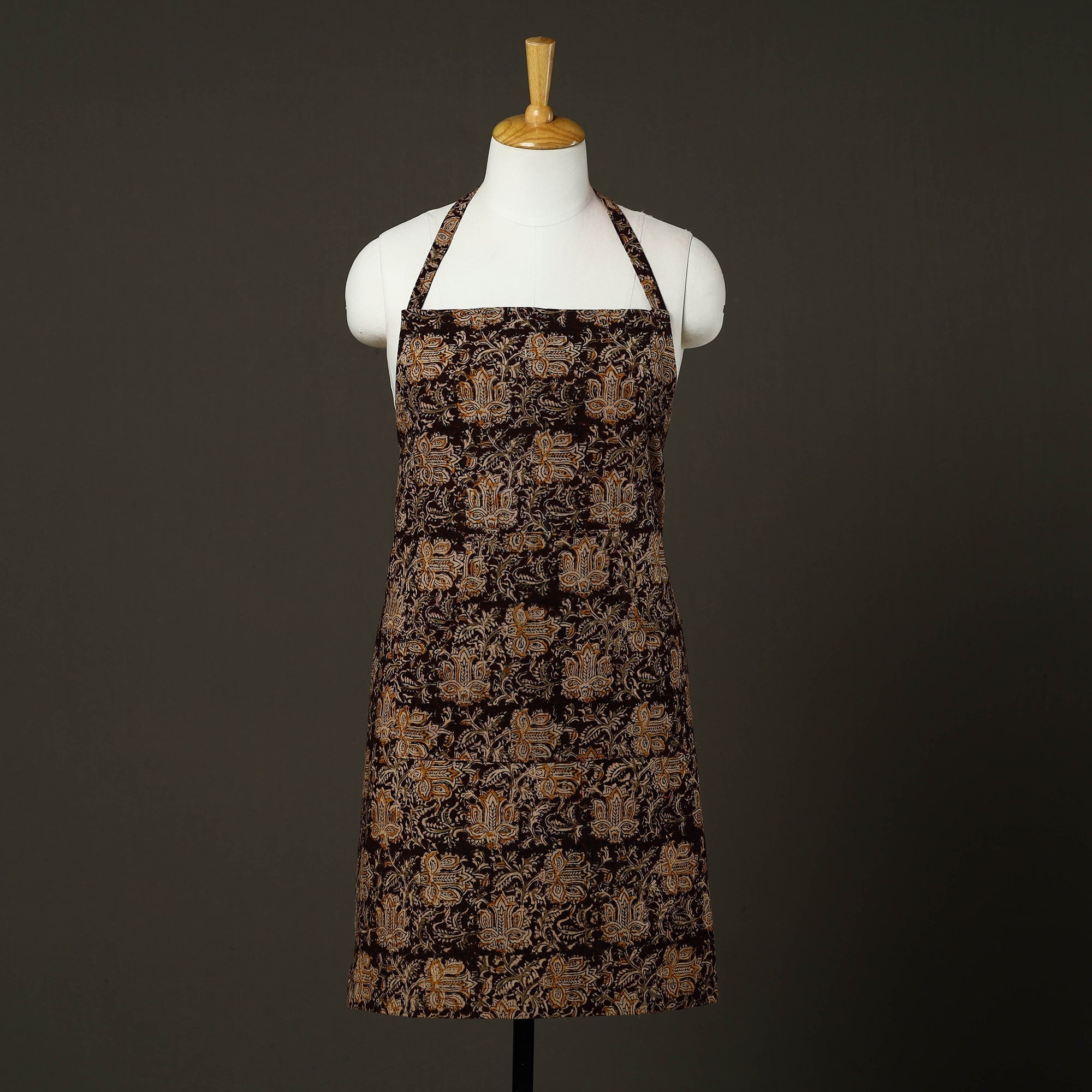 JALPARI Brown - Kalamkari Block Print Cotton Apron with Pocket 60