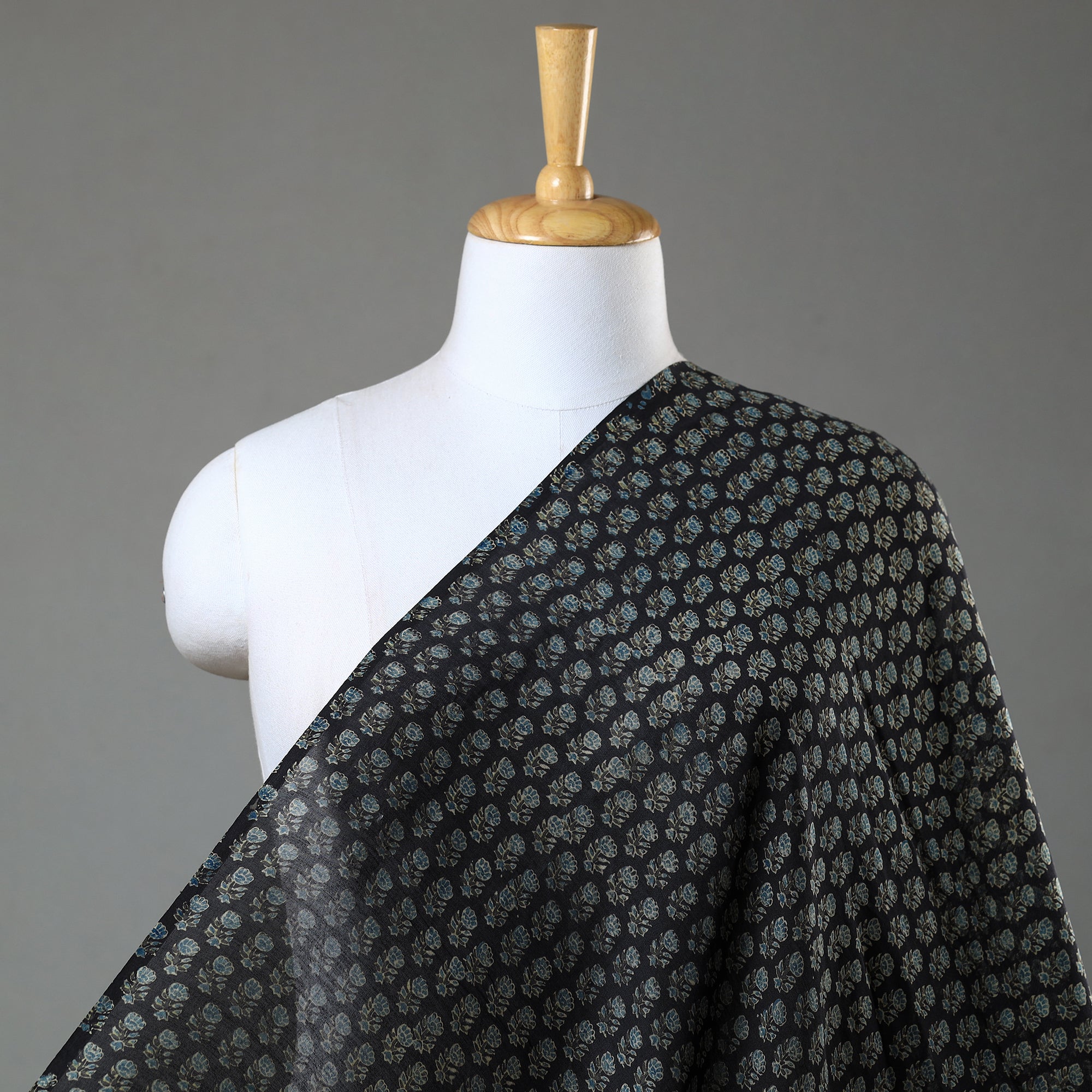 AJRAKH BY SUFIYAN ISMAIL KHATRI Black - Ajrakh Block Printed Natural Dyed Chanderi Silk Fabric 10