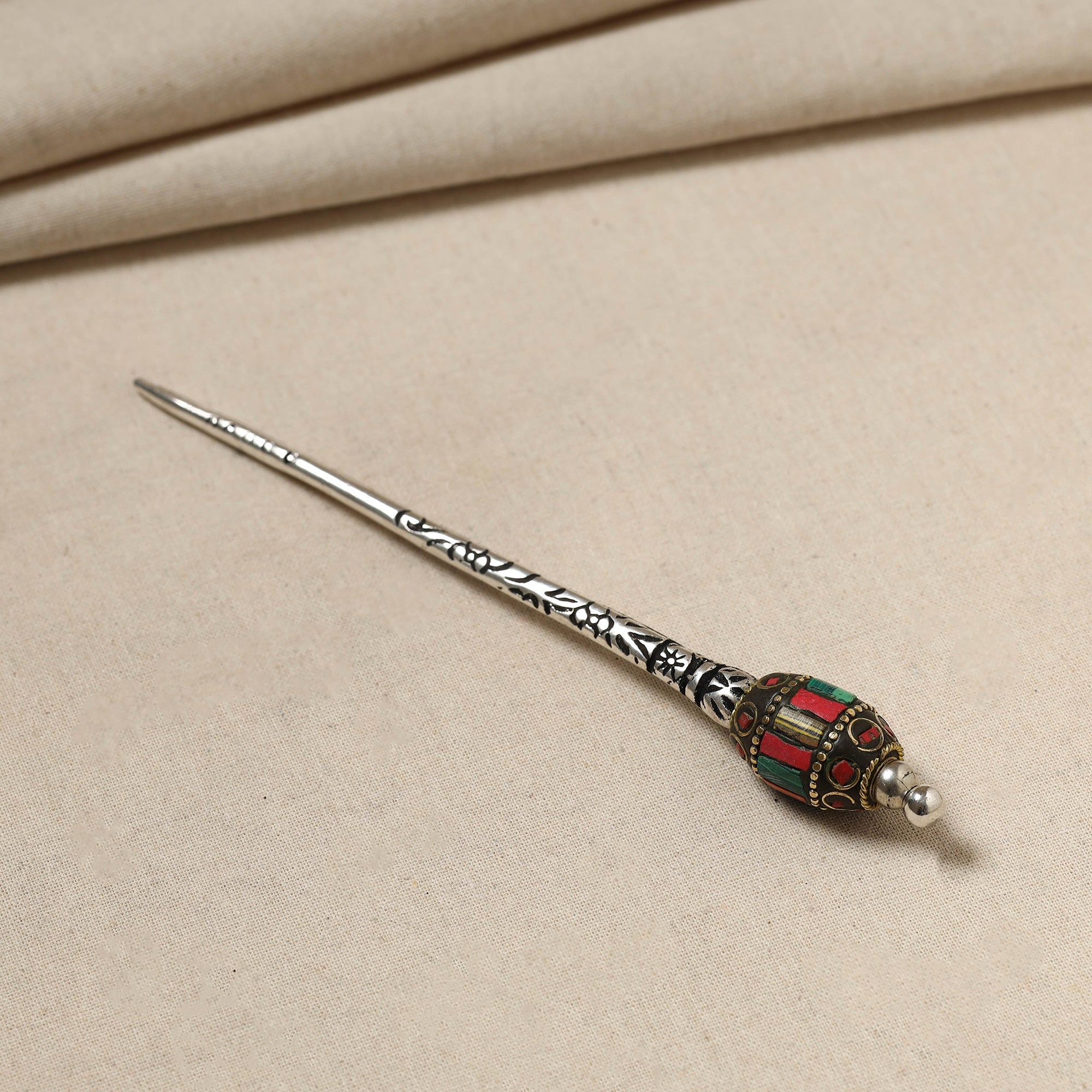 WHITE RIVER STORIES Antique Finish Oxidised German Silver Juda Stick - view 2