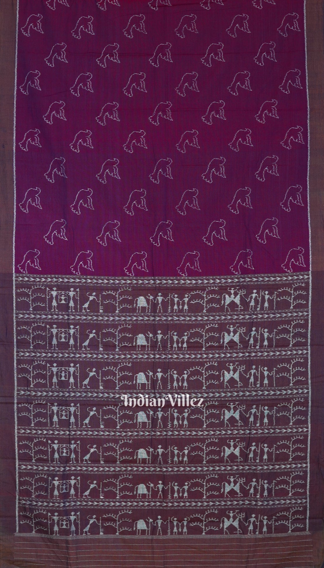 IndianVillèz Blueberry Pigeon Odisha Ikat Sambalpuri Pure Cotton Saree