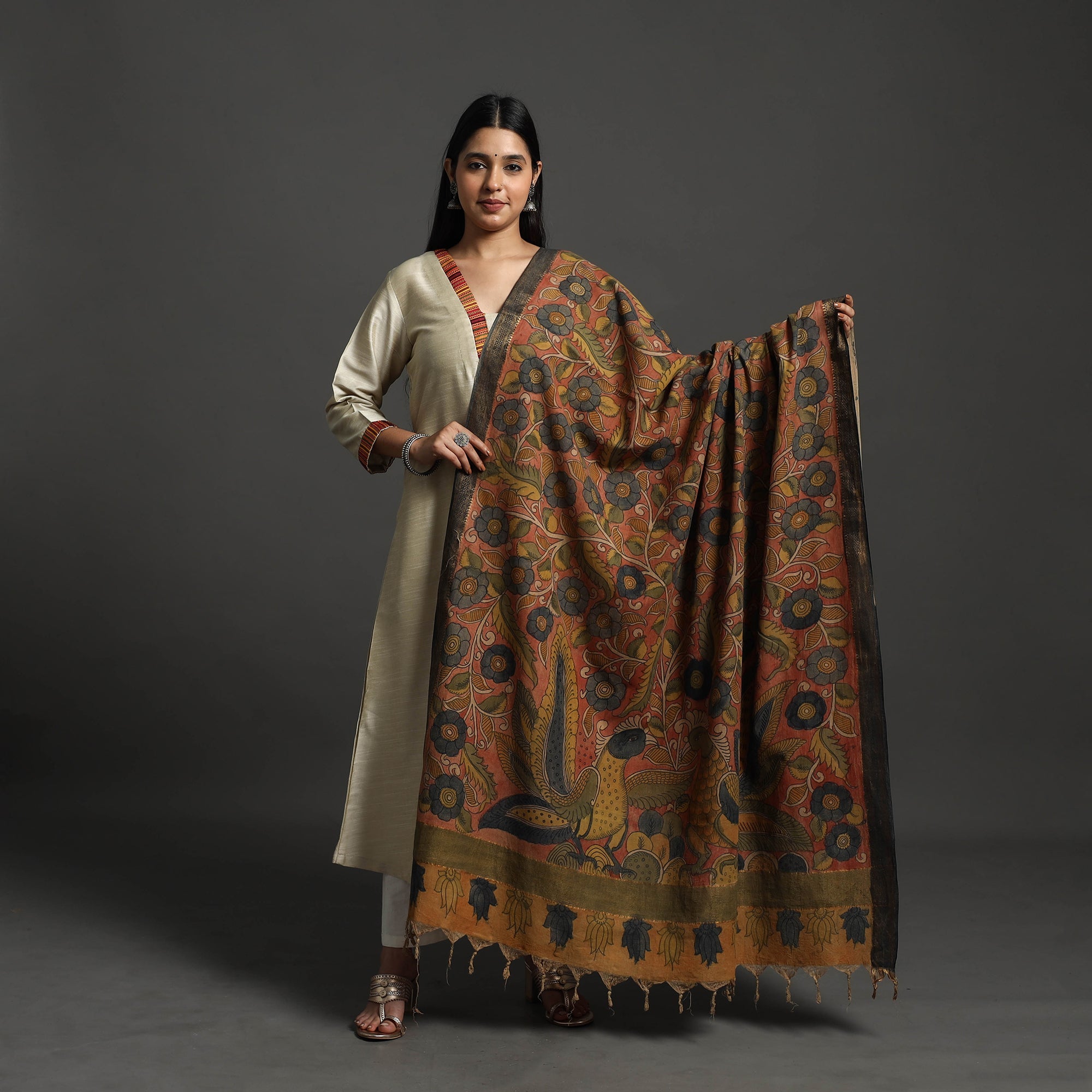SOUTH KARGHA Brown - Mangalagiri Cotton Handpainted Pen Work Kalamkari Dupatta 18 - view 2