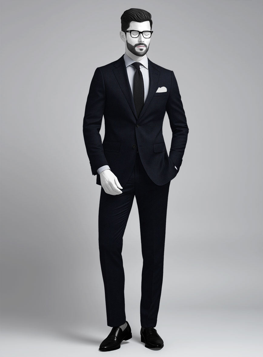 StudioSuits Napolean Alda Gingham Dark Blue Wool Suit