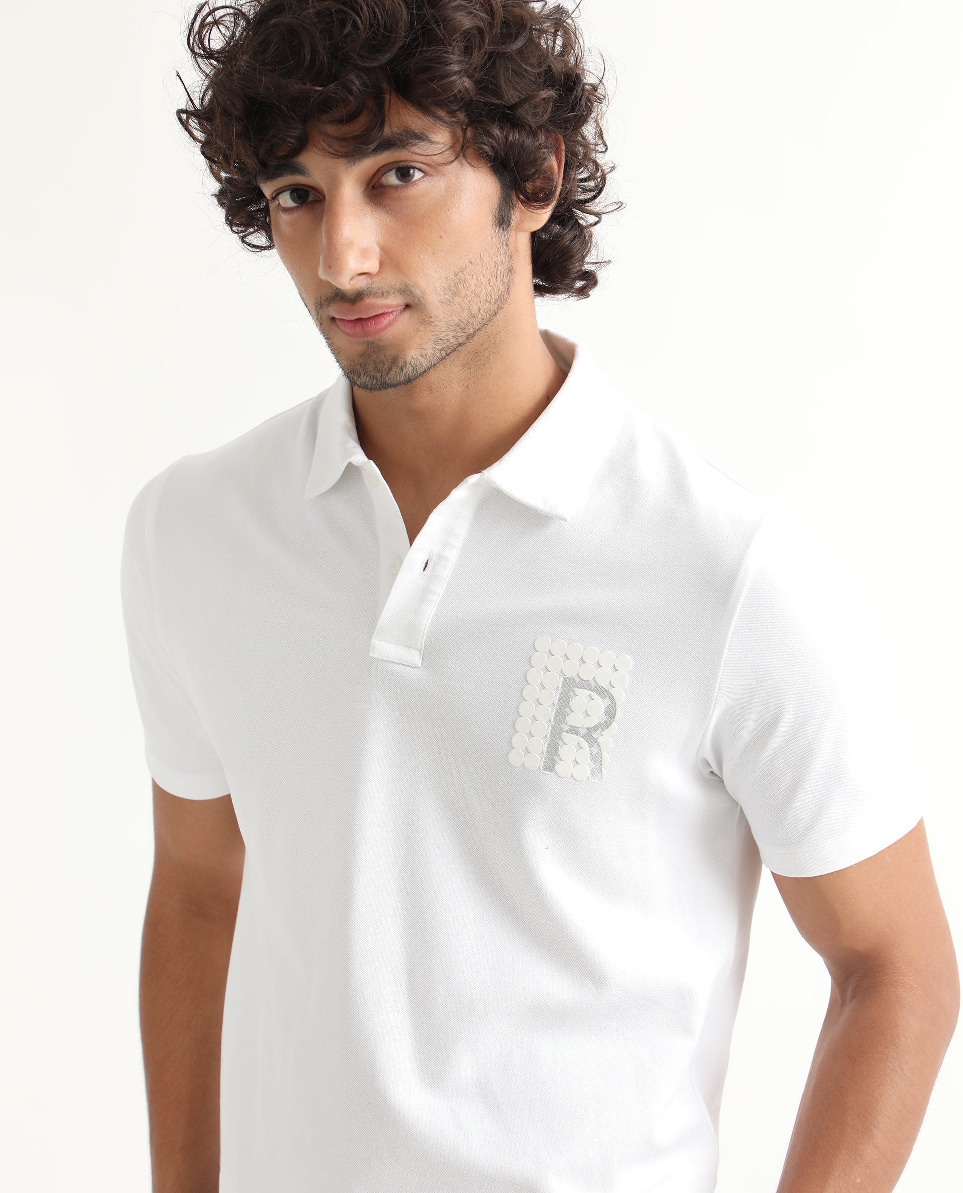 Rare Rabbit Men's Poka White Cotton Lycra Fabric Collared Neck Half Sleeves Polo T-Shirt - view 2
