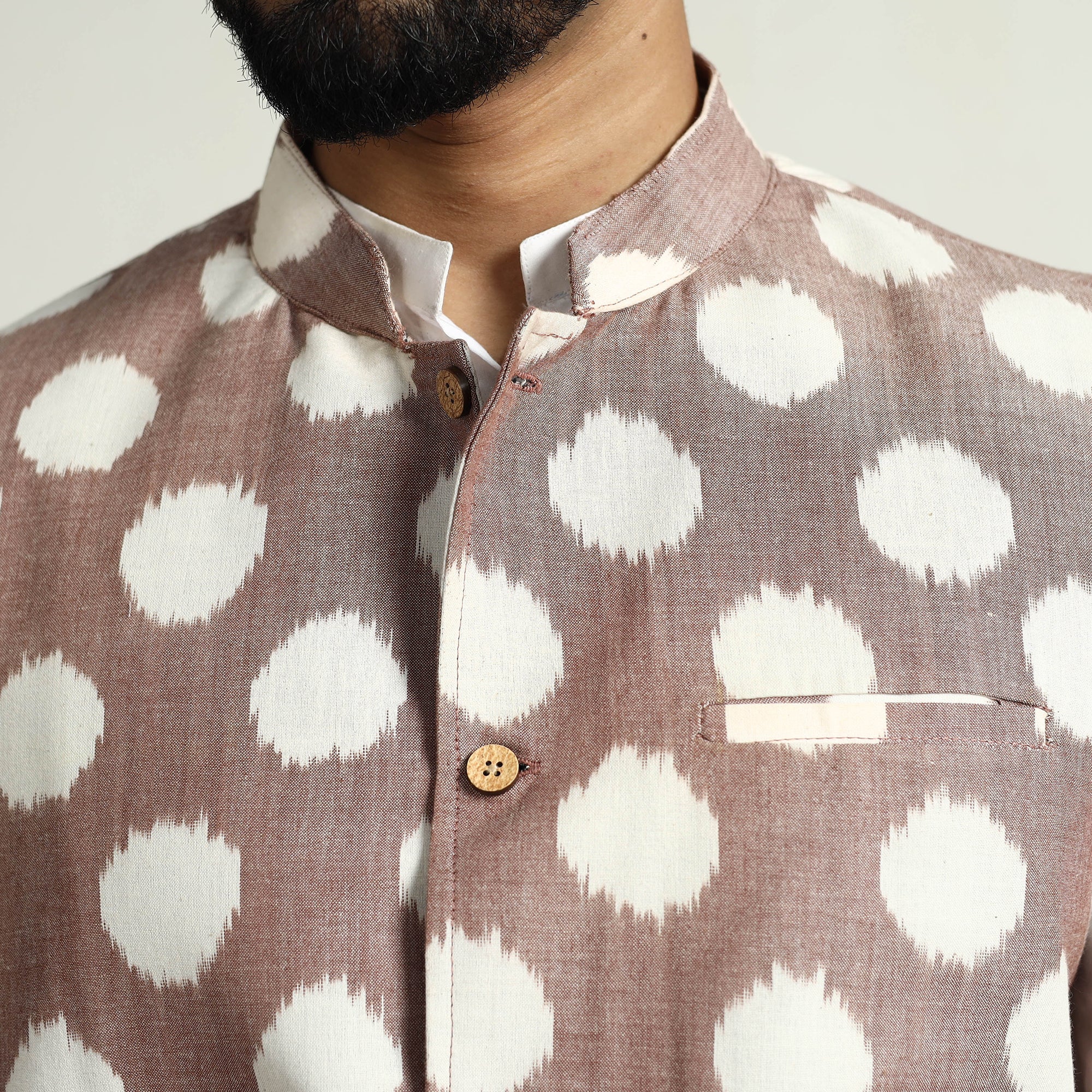 ITOKRI CASUALS Brown - Pochampally Double Ikat Handloom Cotton Men Nehru Jacket 05 - view 6