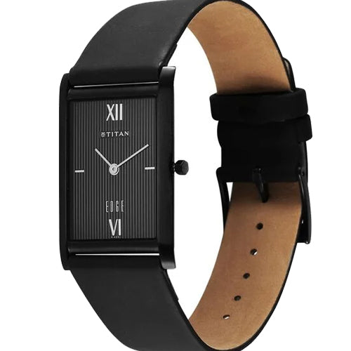 Titan Edge Quartz Analog Black Dial Leather Strap Watch for Men 25.1mm NT1043NL01 - view 4
