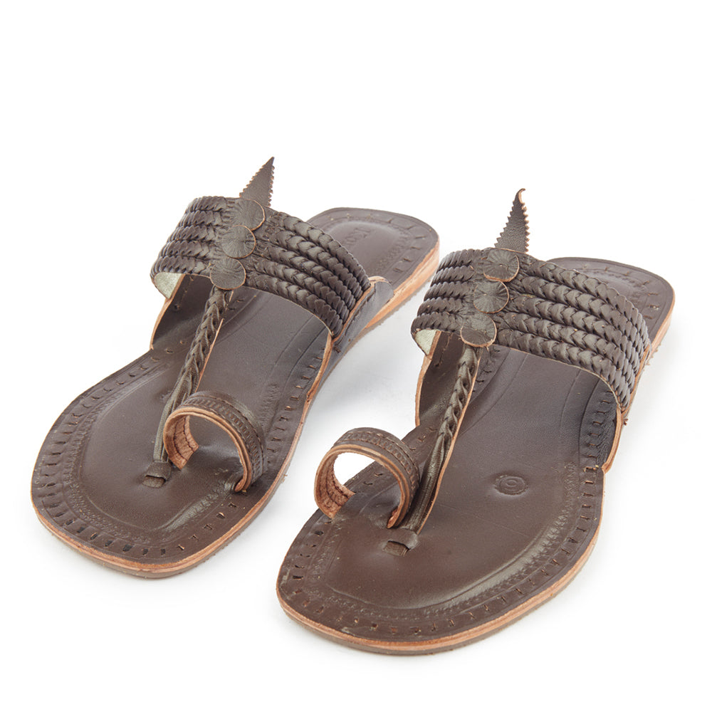 KORAKARI Brown Handstitched Leather Kolhapuri Women Slipper