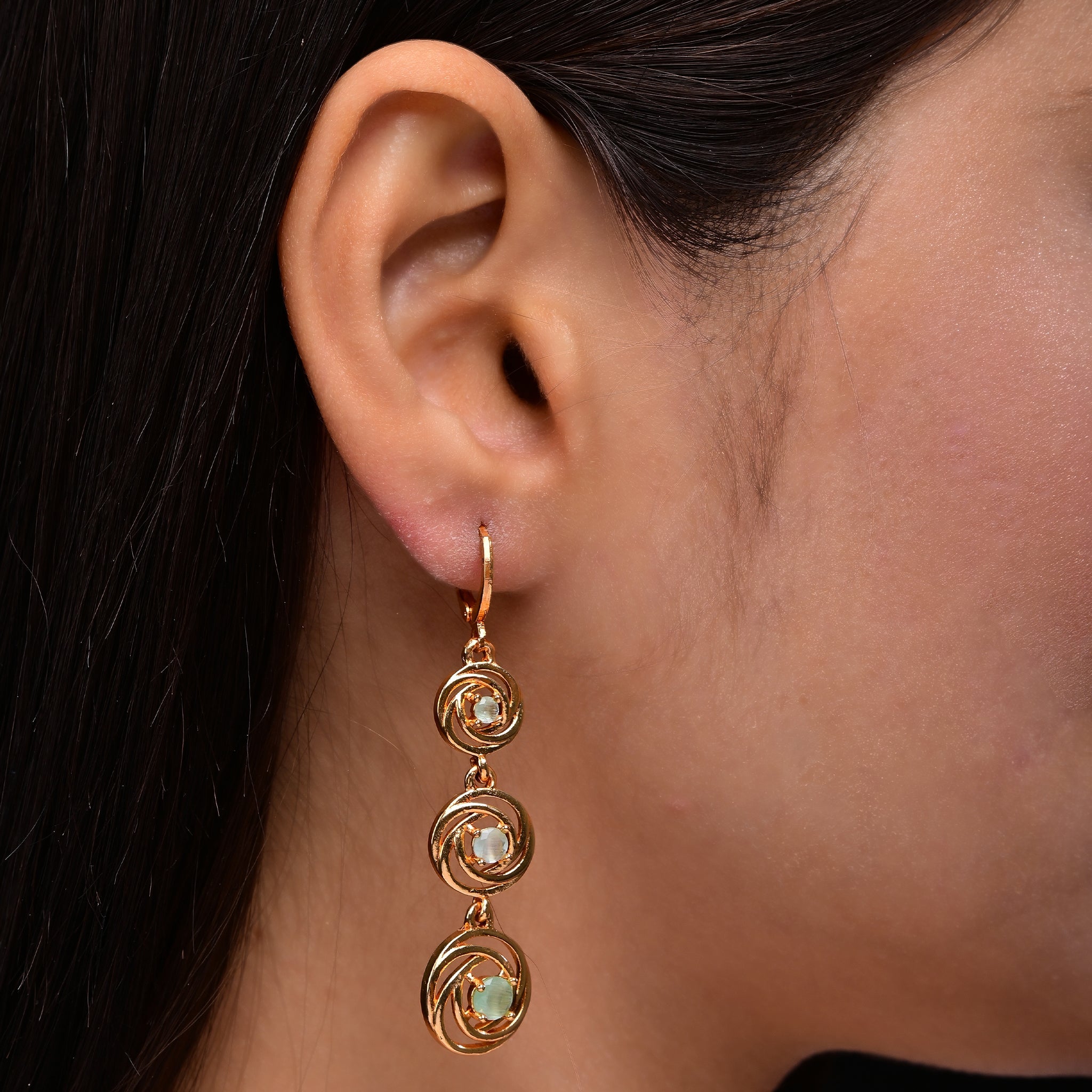 Branta Perfect Circle Light Green Damond Earrings For Women - view 2