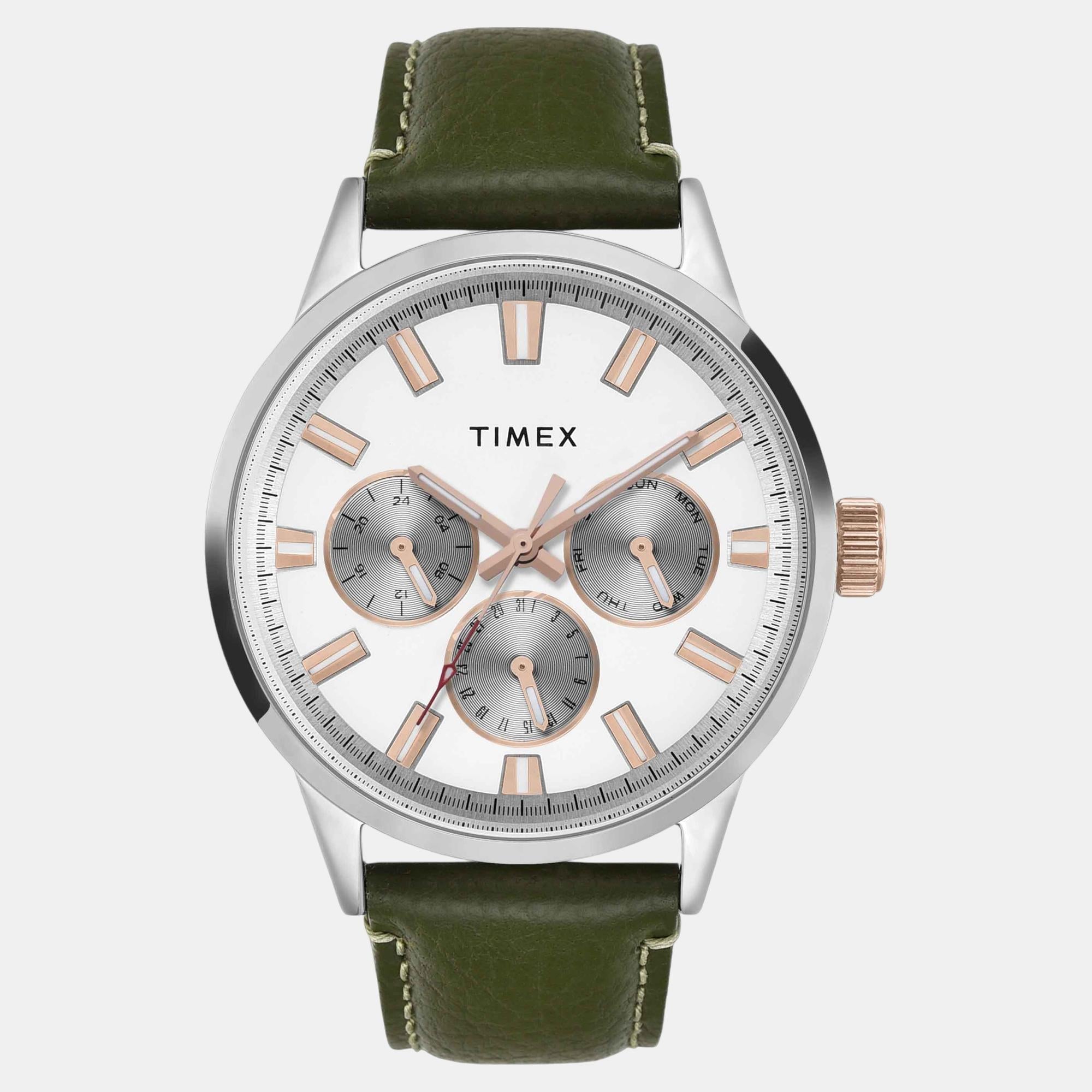 Timex Fashion Men Quartz White Dial Multi-Function Leather Watch TWEG19926