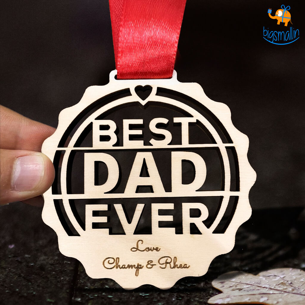 Chitra Chaya Personalized Best Dad Wooden Medal | COD Not Available - view 3