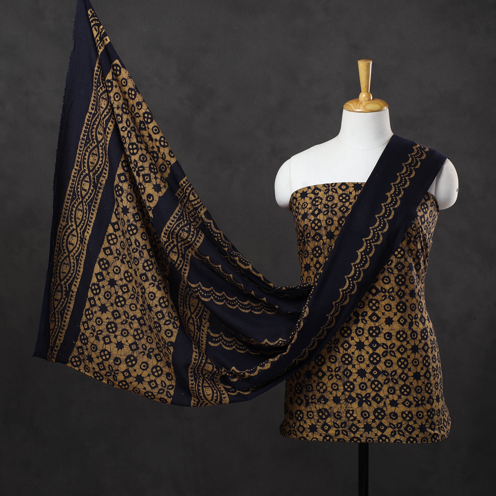KACHCHH JI CHHAAP Brown - 3pc Cotton Kutch Batik Print Dress Material 21