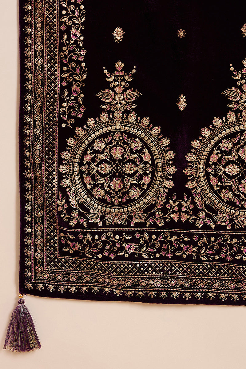 Ahika Purple Velvet Ethnic Motifs Printed Straight Trousers Suit Set PKSKD2883 - view 6