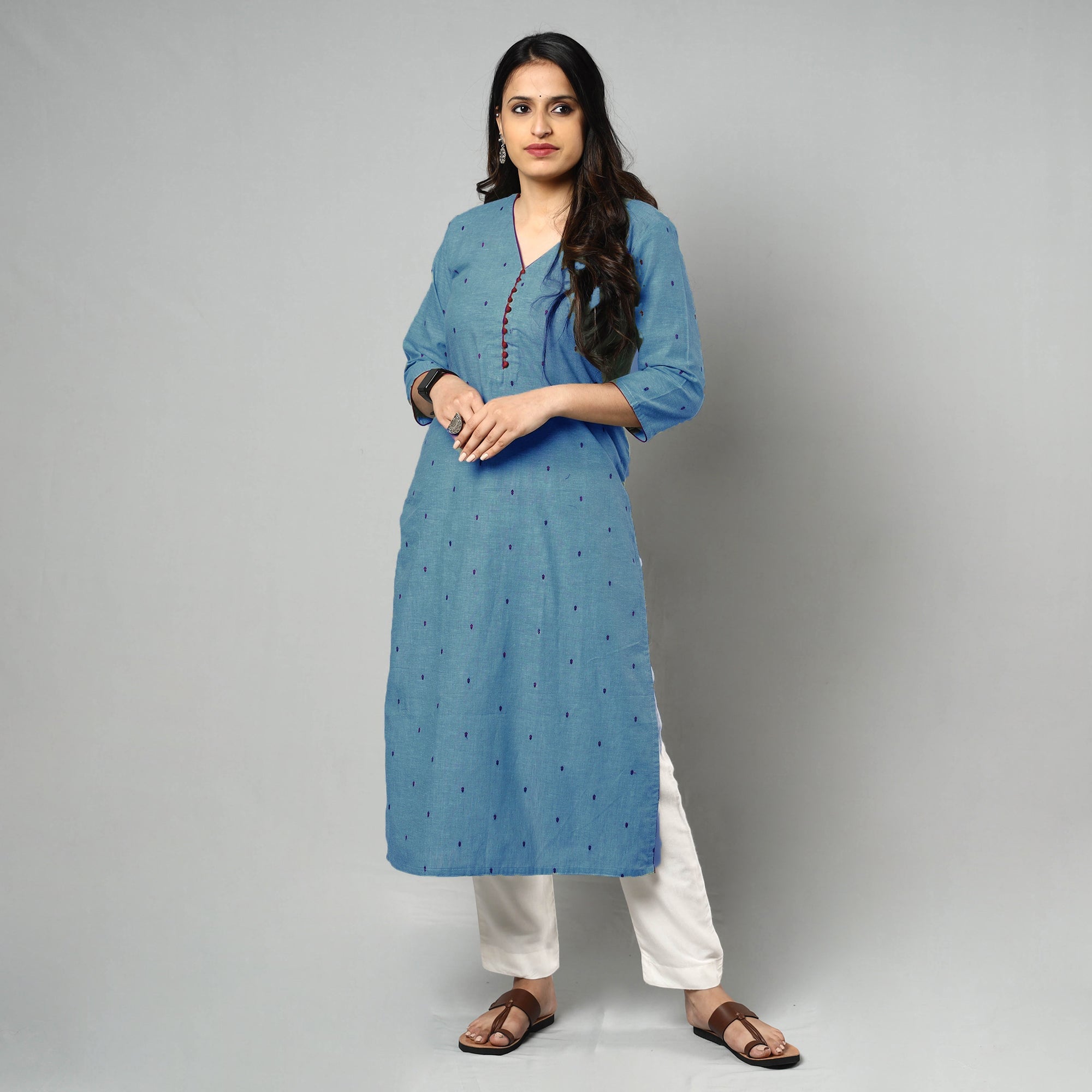 ITOKRI CASUALS Blue - Jacquard Cotton Straight Kurta 13 - view 3