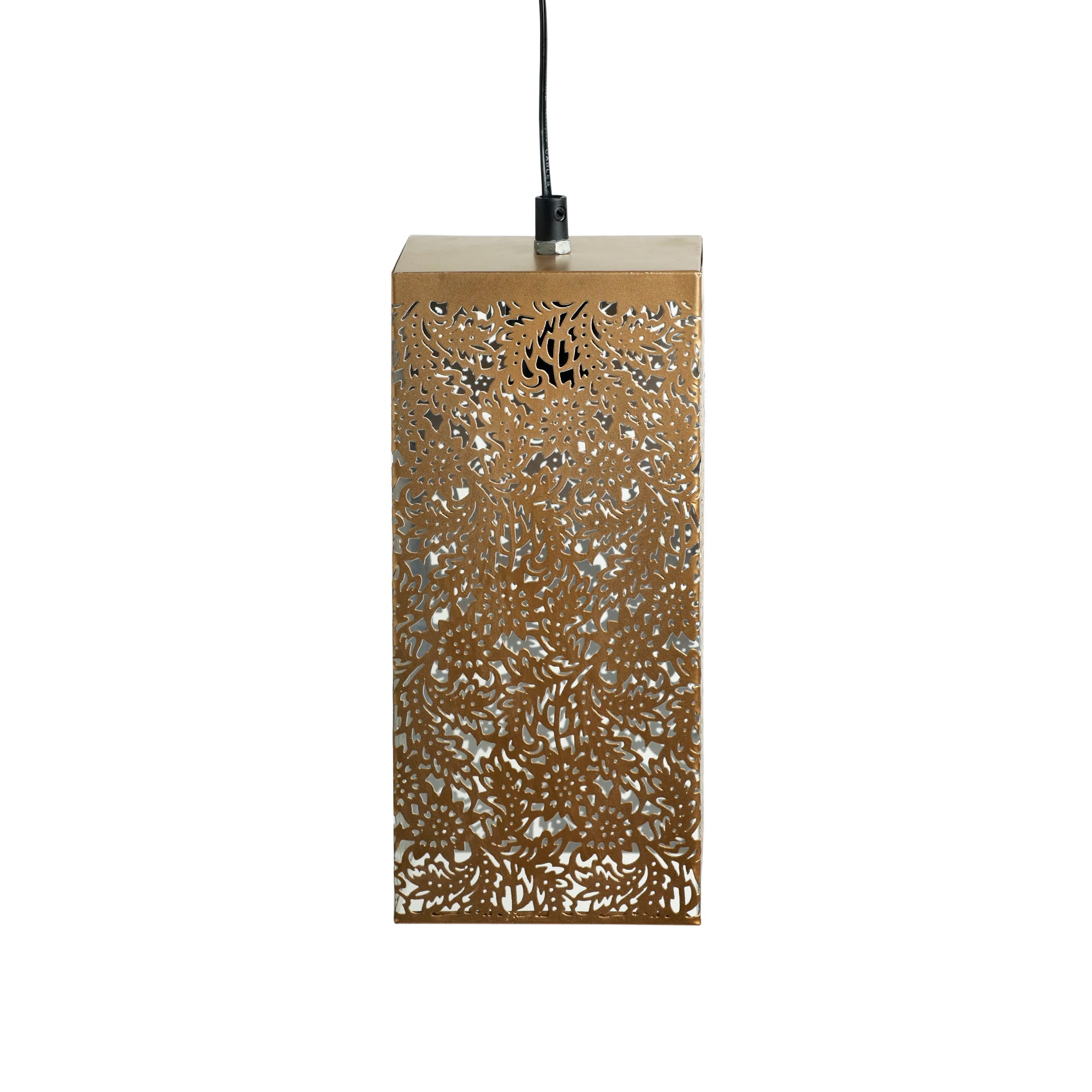 EXCLUSIVELANE 'Monochrome Lights' Hand-Etched Cuboidal Hanging Pendant Lamp In Iron (11 Inch) - view 4