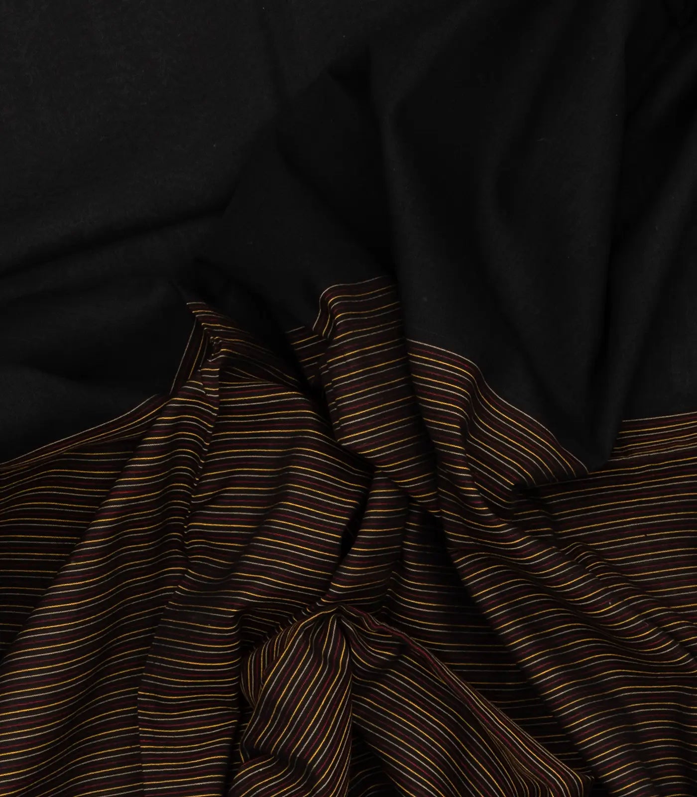 RmKV Black Handloom Bengal Cotton Saree With Stripes - view 3