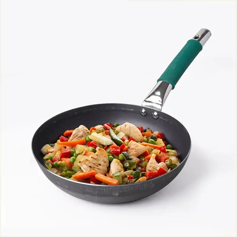 Ironklad 100 pure – The Indus Valley Ironklad 100% Pure Sheet Iron Frying pan, Steel Cool Touch Handle & Silicone Grip, Pre-seasoned, Toxin-free, Induction, 2/2.5 L, 25/3