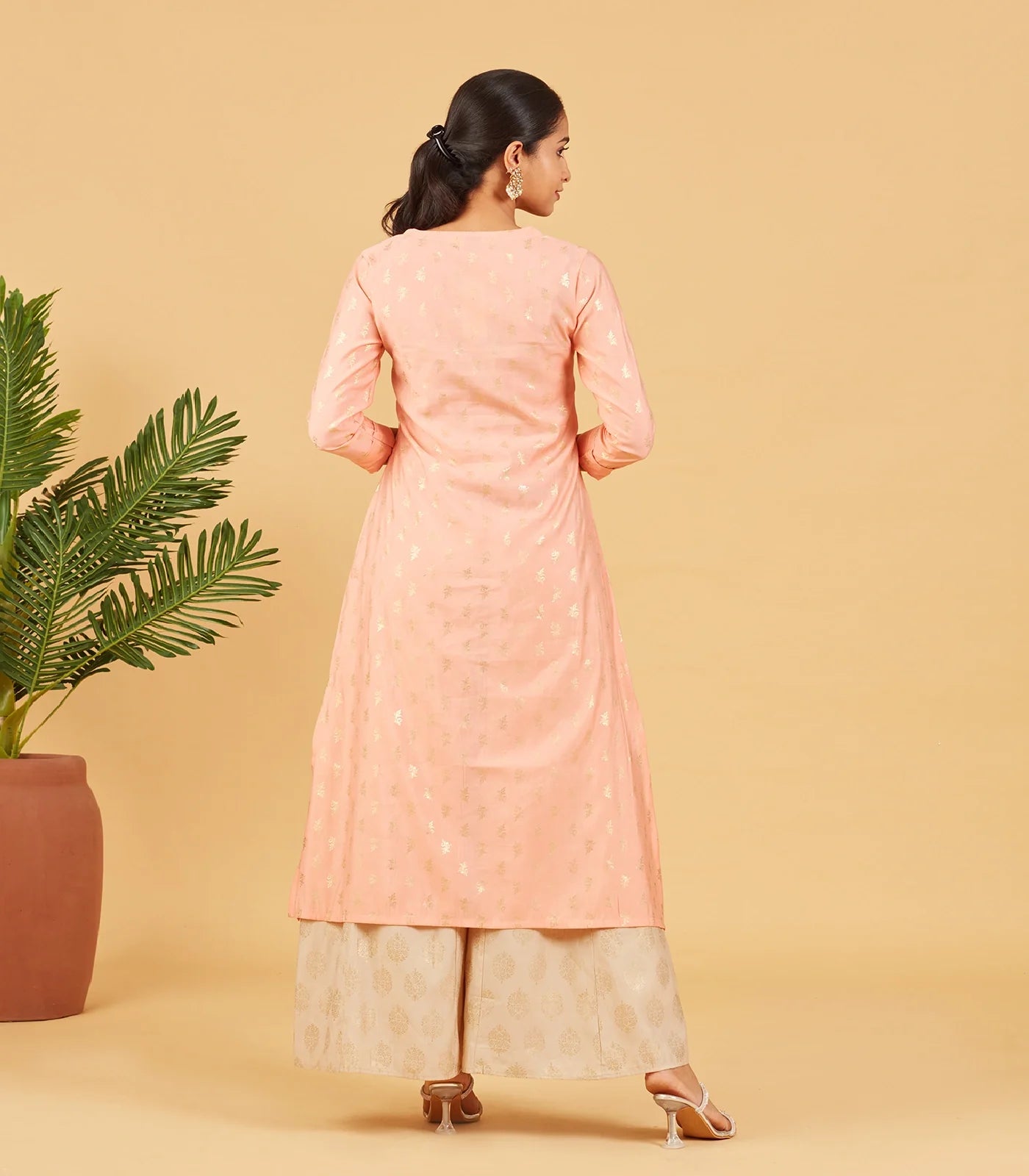 RmKV Pastel Peach Foil Printed Kurta - view 4