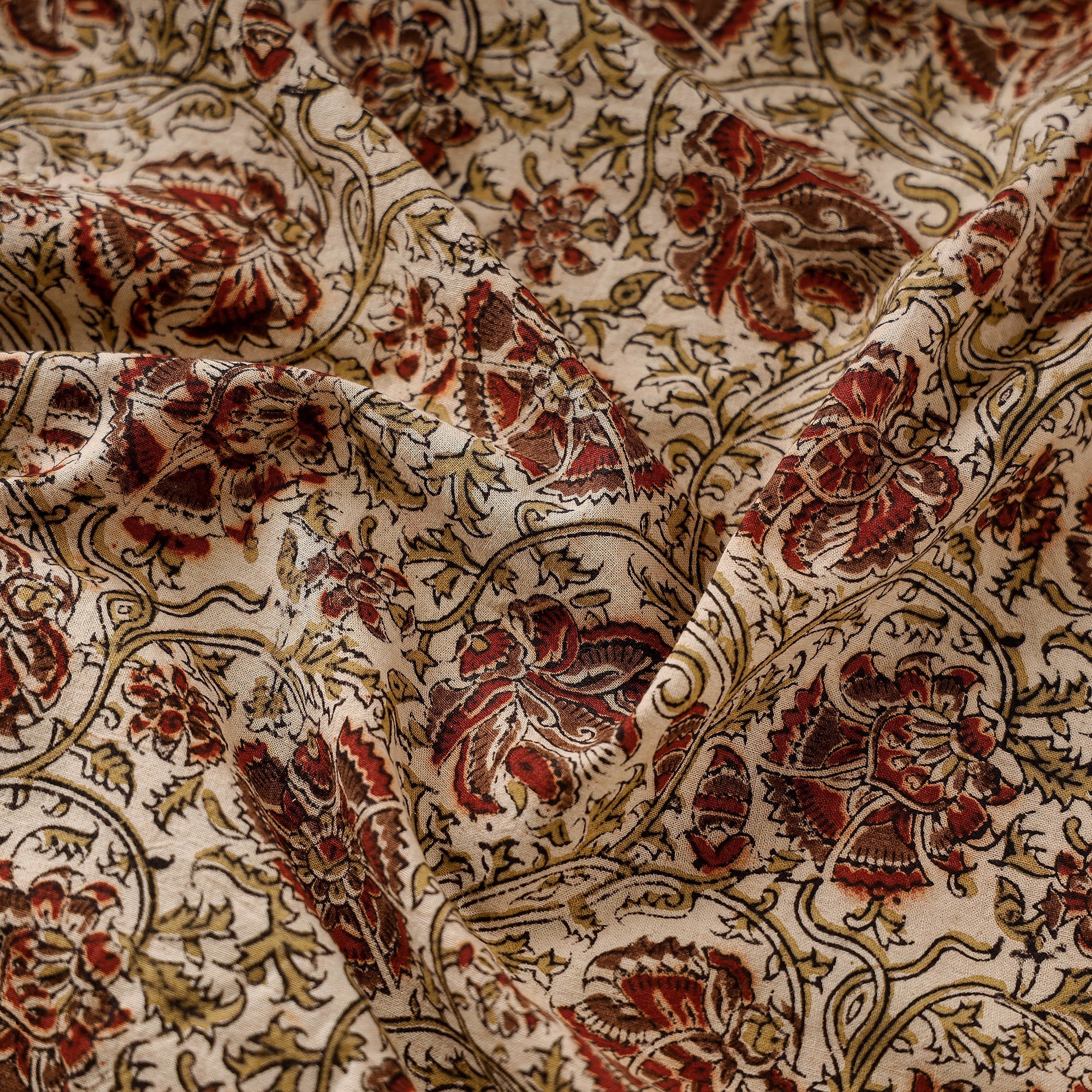 PITCHUKA SRINIVAS KALAMKARI PEDANA Beige - Pedana Kalamkari Block Printed Cotton Fabric - view 2