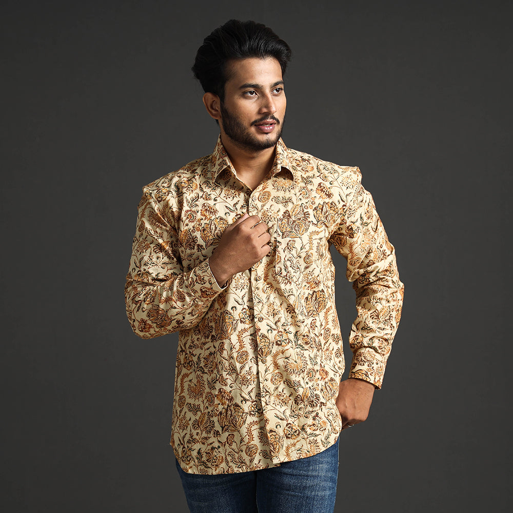 ITOKRI CASUALS Beige - Premium Pedana Kalamkari Block Printed Cotton Men Full Sleeve Shirt - view 2