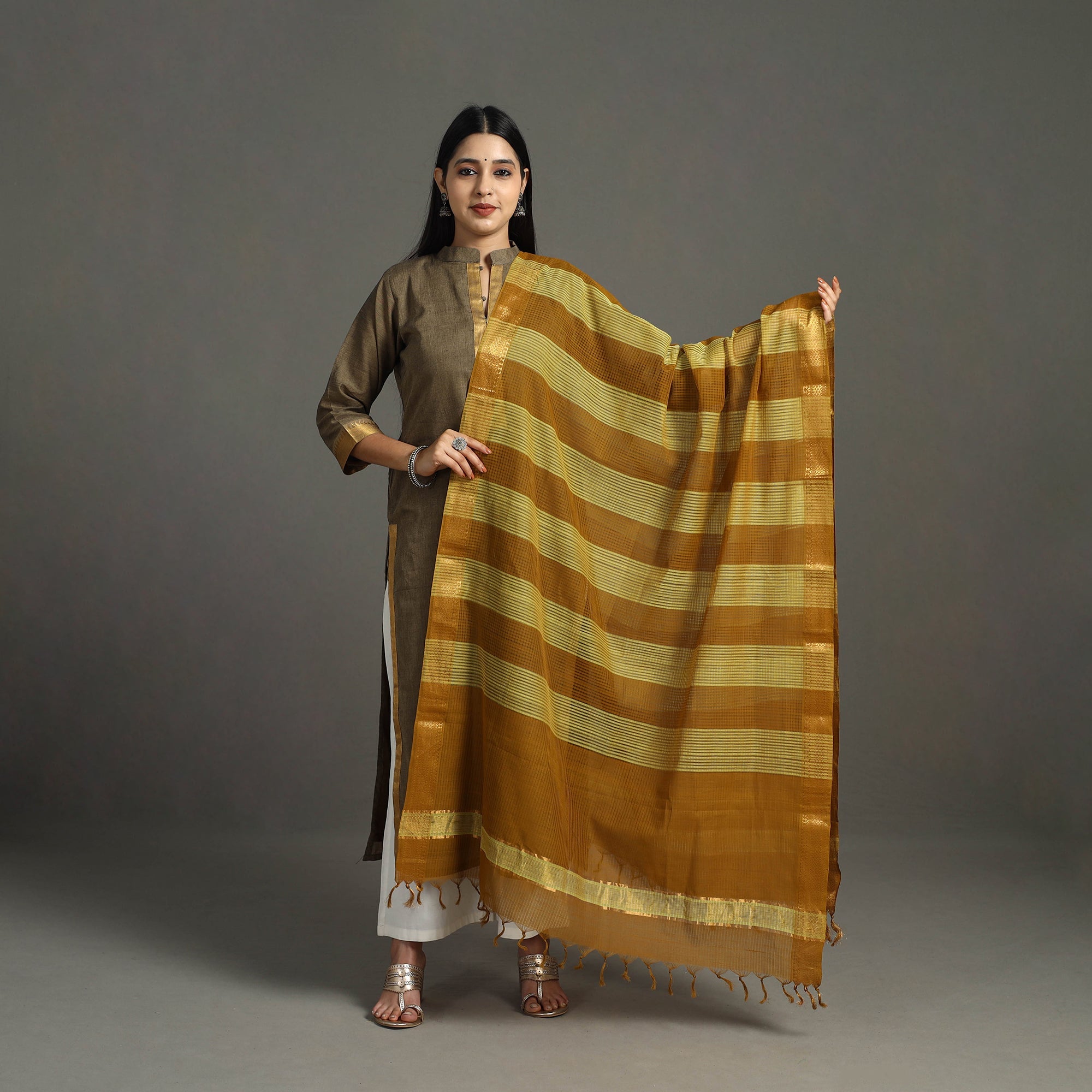 SOUTH KARGHA Brown - Handloom Cotton Mangalagiri Dupatta 38 - view 2