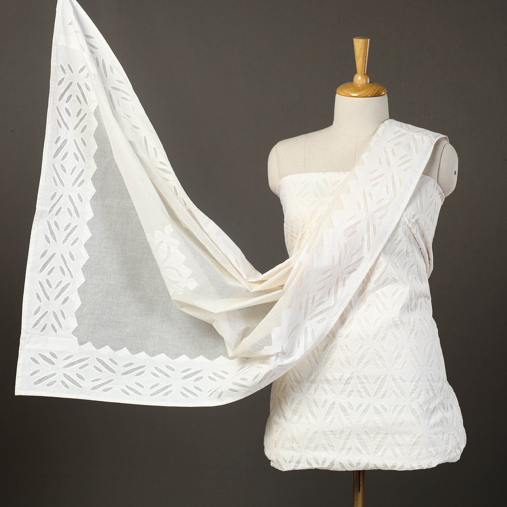 SHADES OF MARUDHARA White - 3pc Cut Work Cotton Barmer Applique Dress Material 18